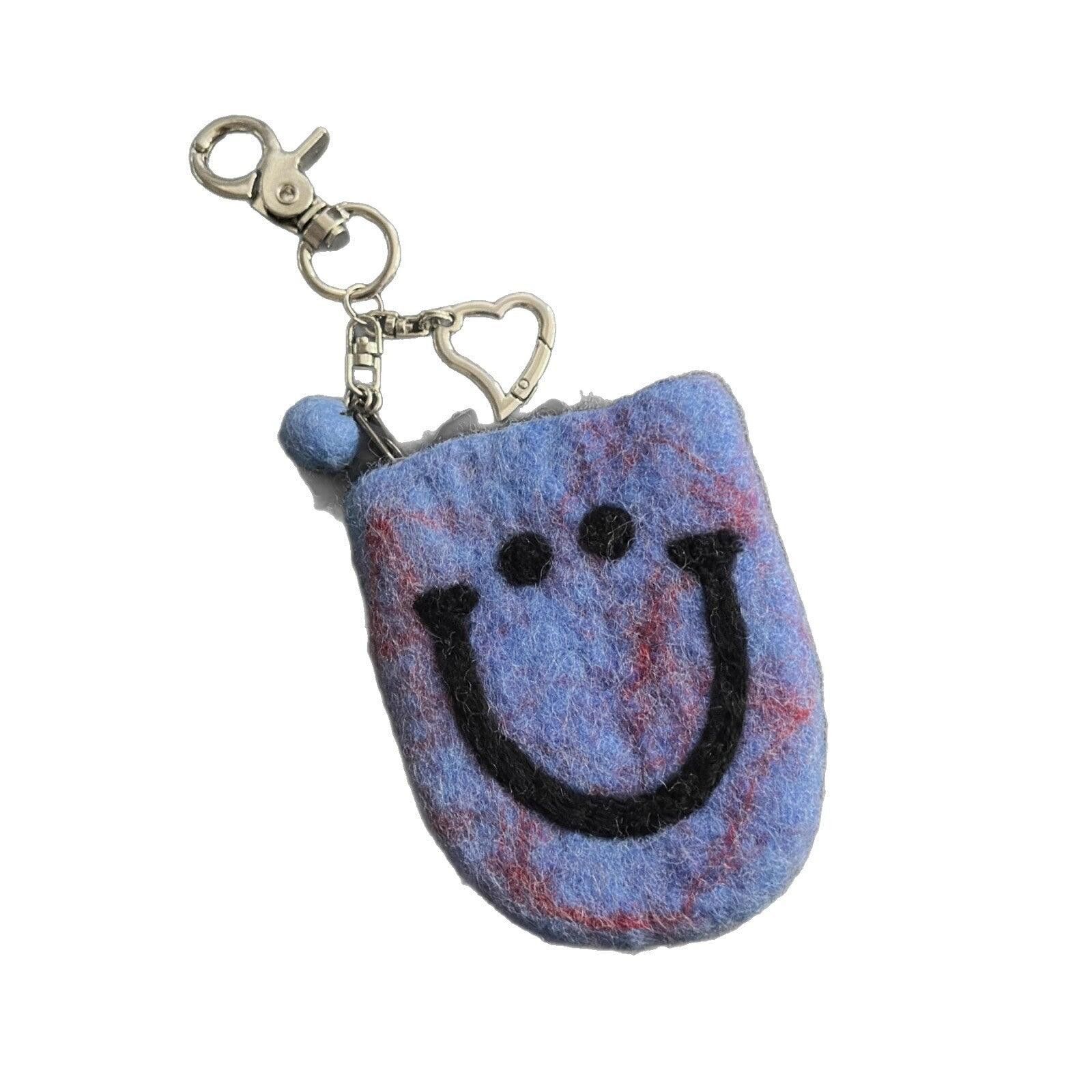 Jewelry Wool Felt Coin Pouch Keychain | Handmade Smiley Street Size ONE SIZE - 5 Thumbnail