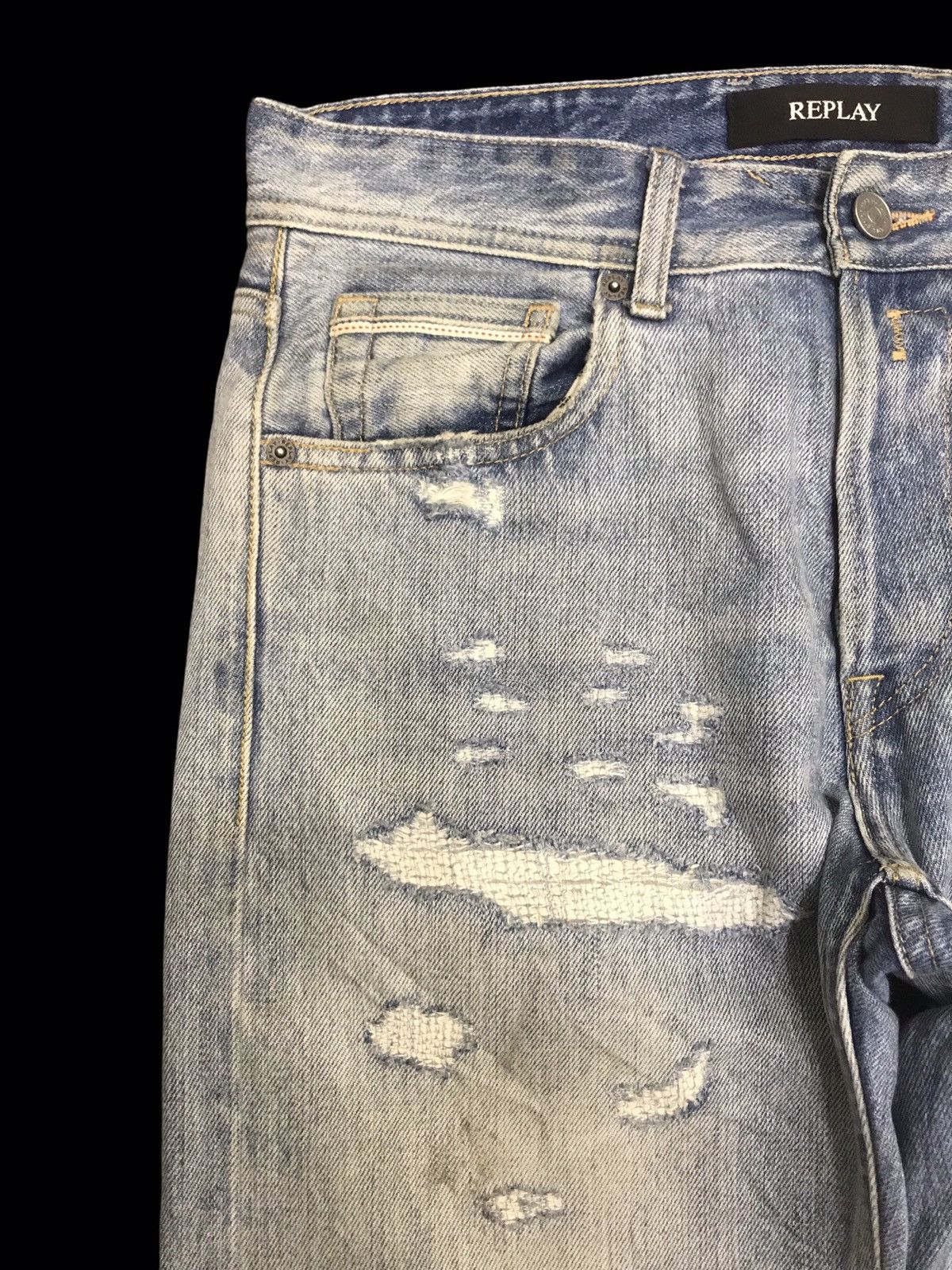 Replay 💥DENIM ART💥REPLAY CRAZY BORO PATCHWORK DENIM F189 Size US 32 / EU 48 - 5 Thumbnail