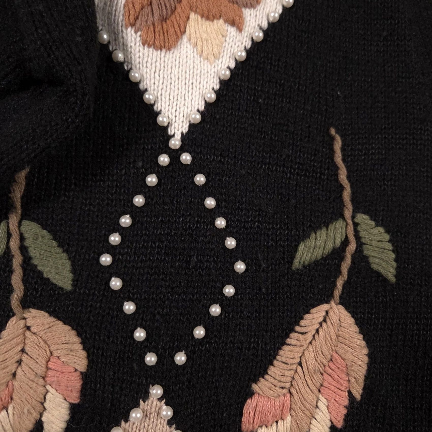Vintage VINTAGE Spice of Life Cardigan Womens Medium Black Floral Pearl 90s Sweater Size M / US 6-8 / IT 42-44 - 6 Thumbnail