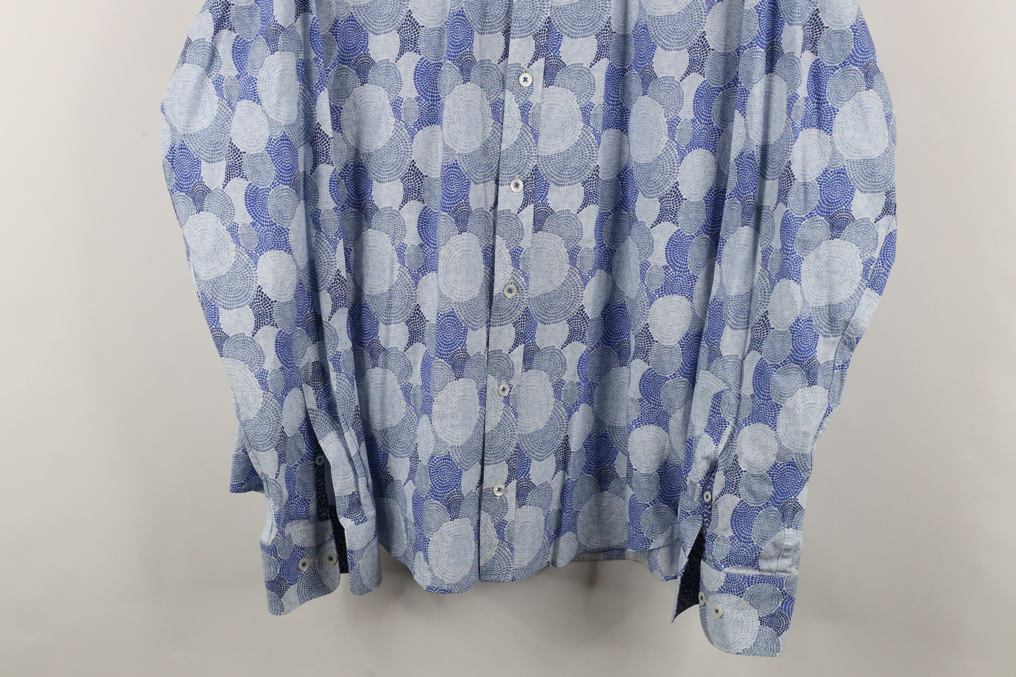 Vintage Bugatchi Uomo Abstract Circle Collared Button Shirt Blue Size US XXL / EU 58 / 5 - 3 Thumbnail
