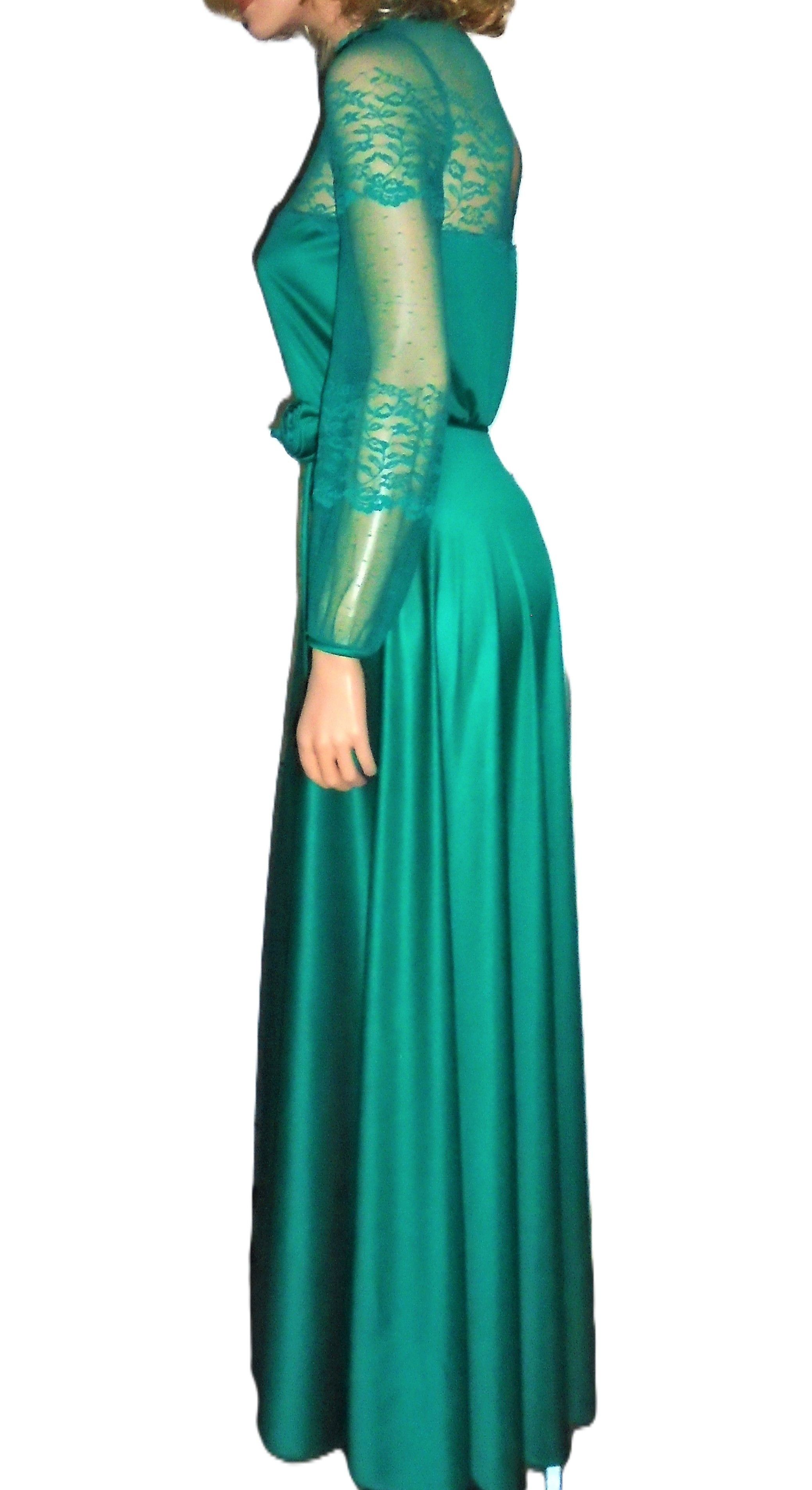 Vintage Green Sheer Lace Maxi Dress S