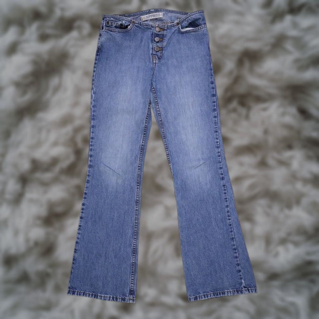 Express VINTAGE Express Jeans Women 3/4R Blue Hipster Flare Y2K Bootcut Button Fly 90s Size 28" / US 6 / IT 42 - 1 Thumbnail