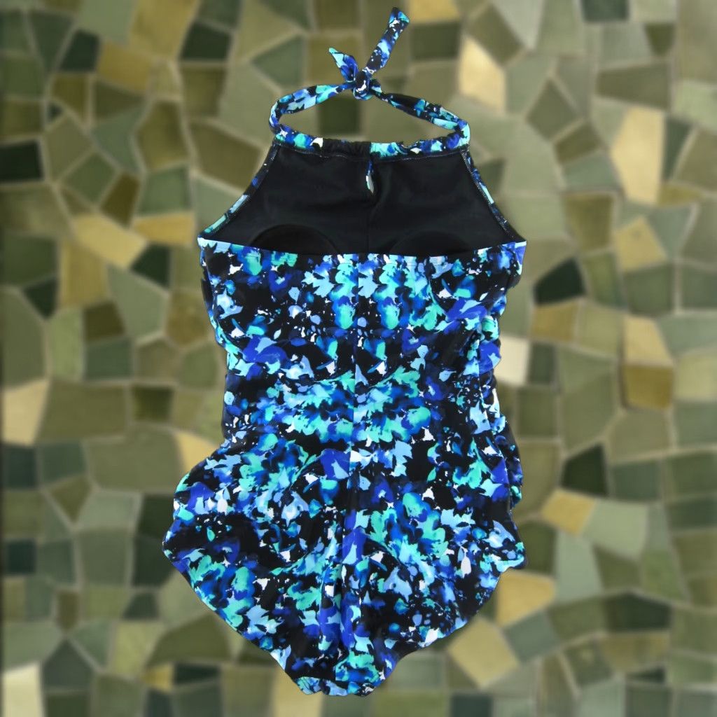 Speedo Speedo One Piece Halter Swimsuit Women Large Slimming Blue Green Black Multicolor Nylon Spandex 80% Nylon 20% Spandex Size ONE SIZE - 1 Thumbnail