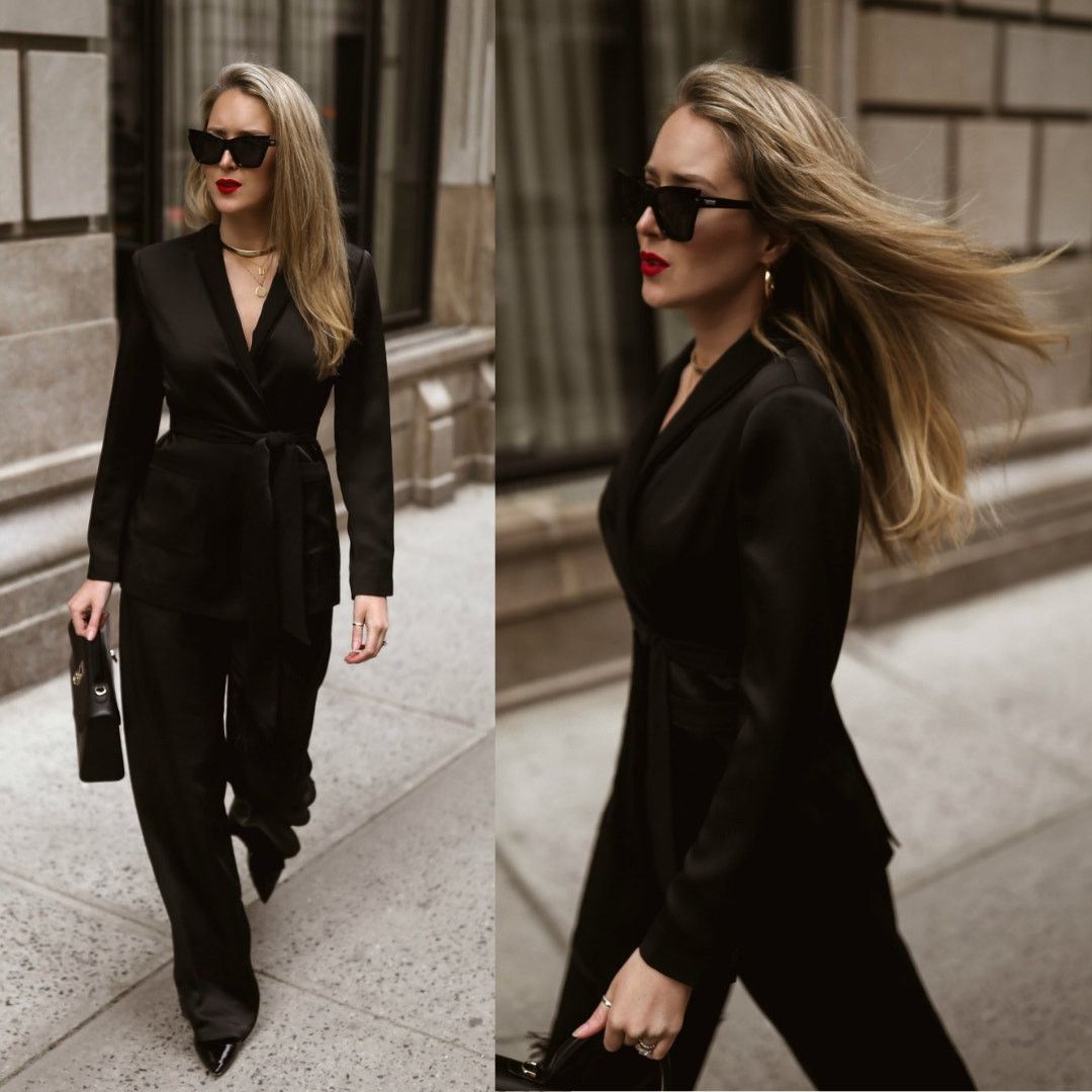 Rachel Zoe Rachel Zoe | Roarke Belted Grosgrain Trim Black Satin Blazer Size M / US 6-8 / IT 42-44 - 1 Thumbnail