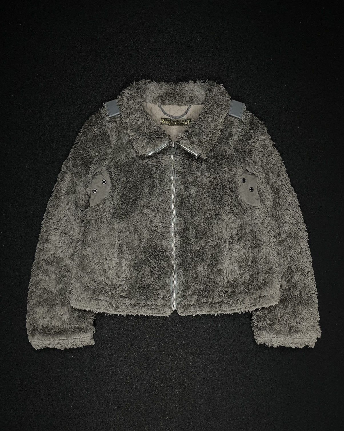 image of Maison Mihara Yasuhiro x Miharayasuhiro Aw06 Faux Fur Cropped Zip-Up Jacket in Grey (Size Small)