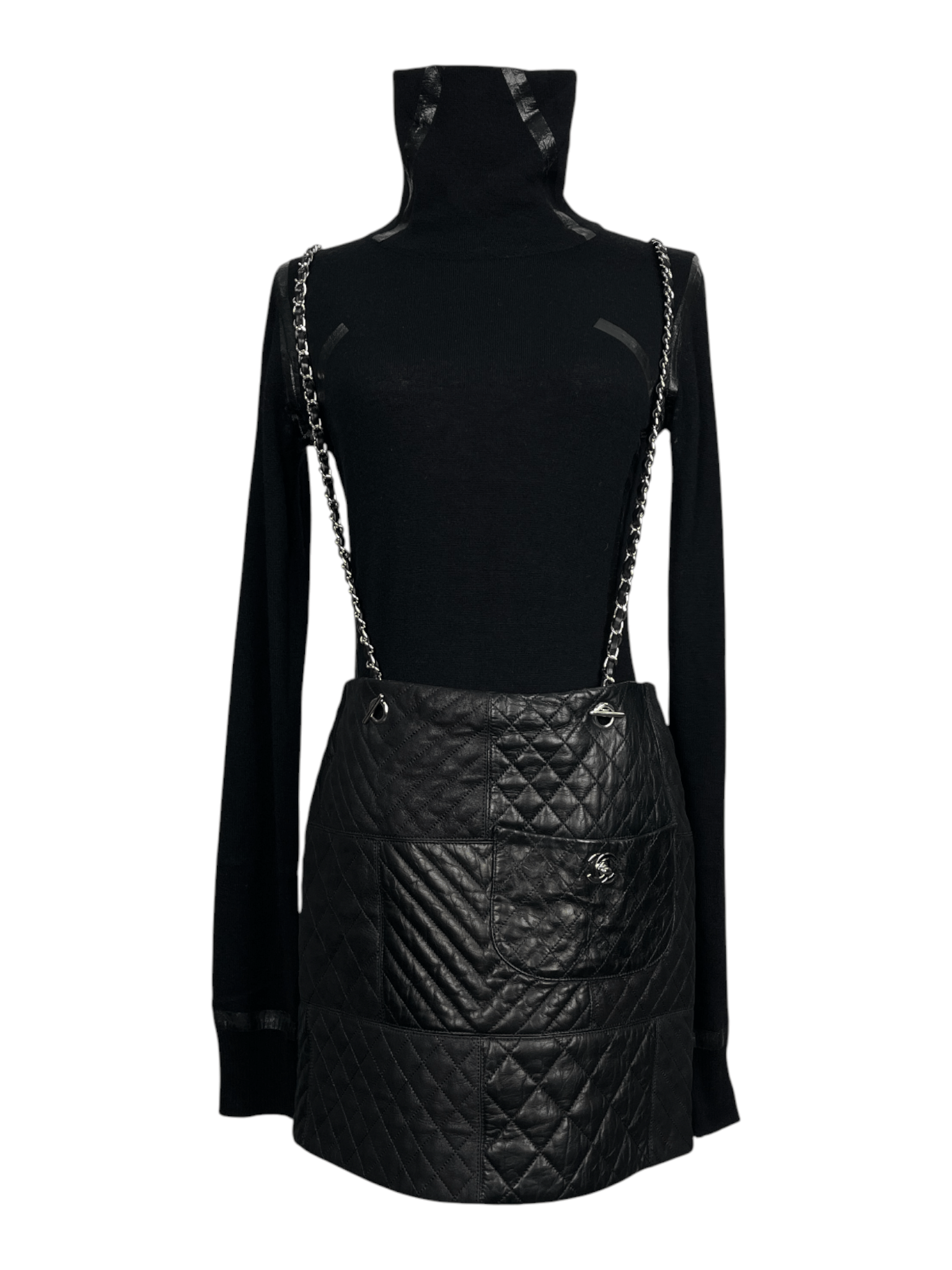 Chanel Chanel Black Quilted Lambskin Skirt With Chain Suspenders Size 26" / US 2 / IT 38 - 1 Thumbnail