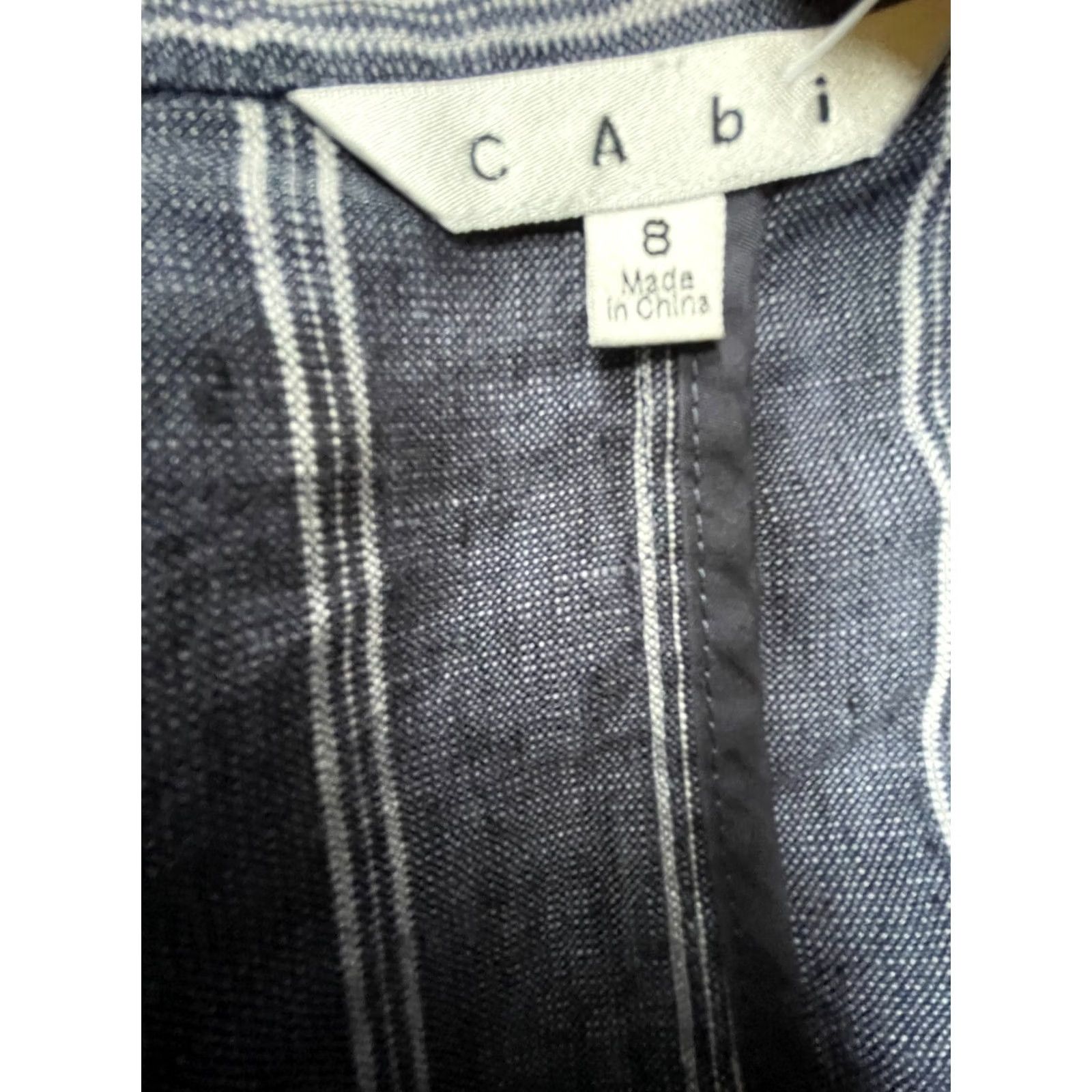 Vintage Cabi Womens Blue White Striped Linen Puff Sleeve Two-Button Blazer Jacket Size 8 Size M / US 6-8 / IT 42-44 - 3 Thumbnail