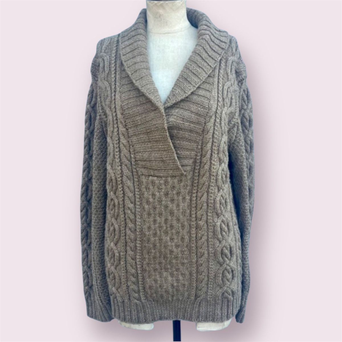 Other Beige Cable Knit Cowl Neck Sweater Size L / US 10 / IT 46 - 2 Thumbnail