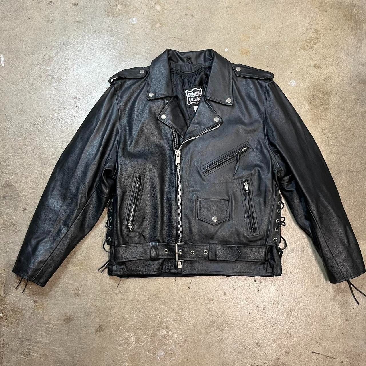 Vintage Black Leather Moto Jacket Biker Genuine