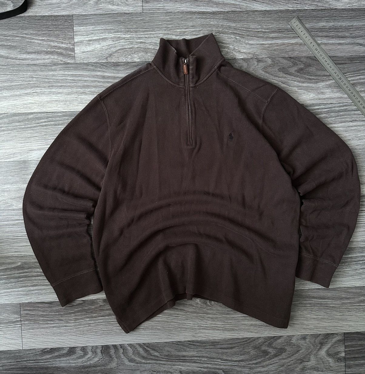 RARE Polo Ralph Lauren Vintage 1/3 zip brown sweater size L