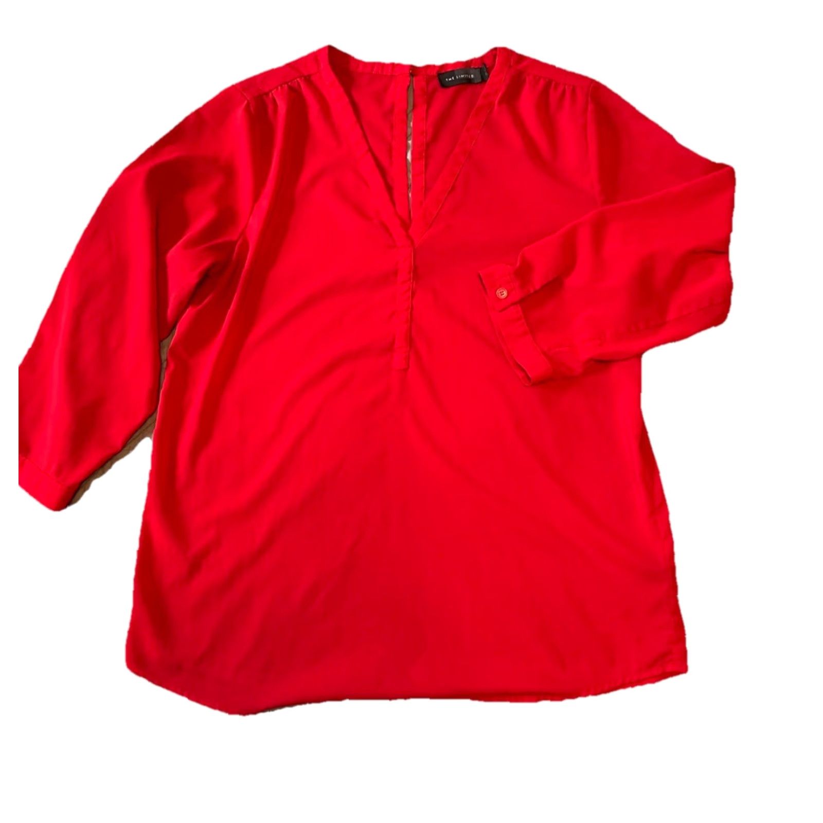 Vintage The Limited Womens Blouse Red V-Neck 3/4 Sleeve Size S Polyester Spandex Button Career Workwear Casual Party/Cocktail City Classic Designer Size S / US 4 / IT 40 - 4 Thumbnail