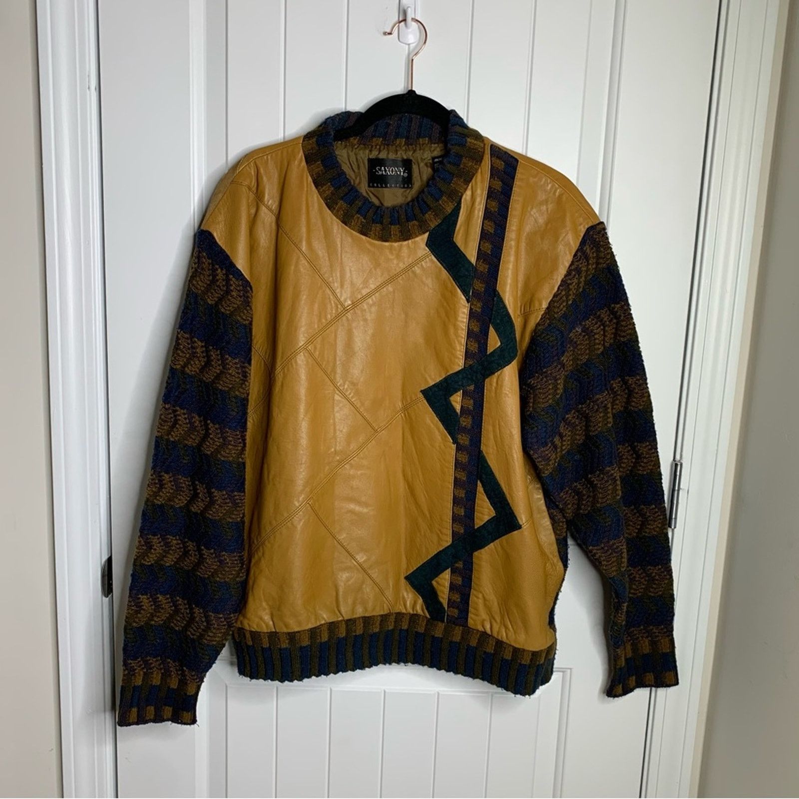 Vintage Vintage tan leather knit sleeves sweater size medium grandpa Size US M / EU 48-50 / 2 - 1 Thumbnail