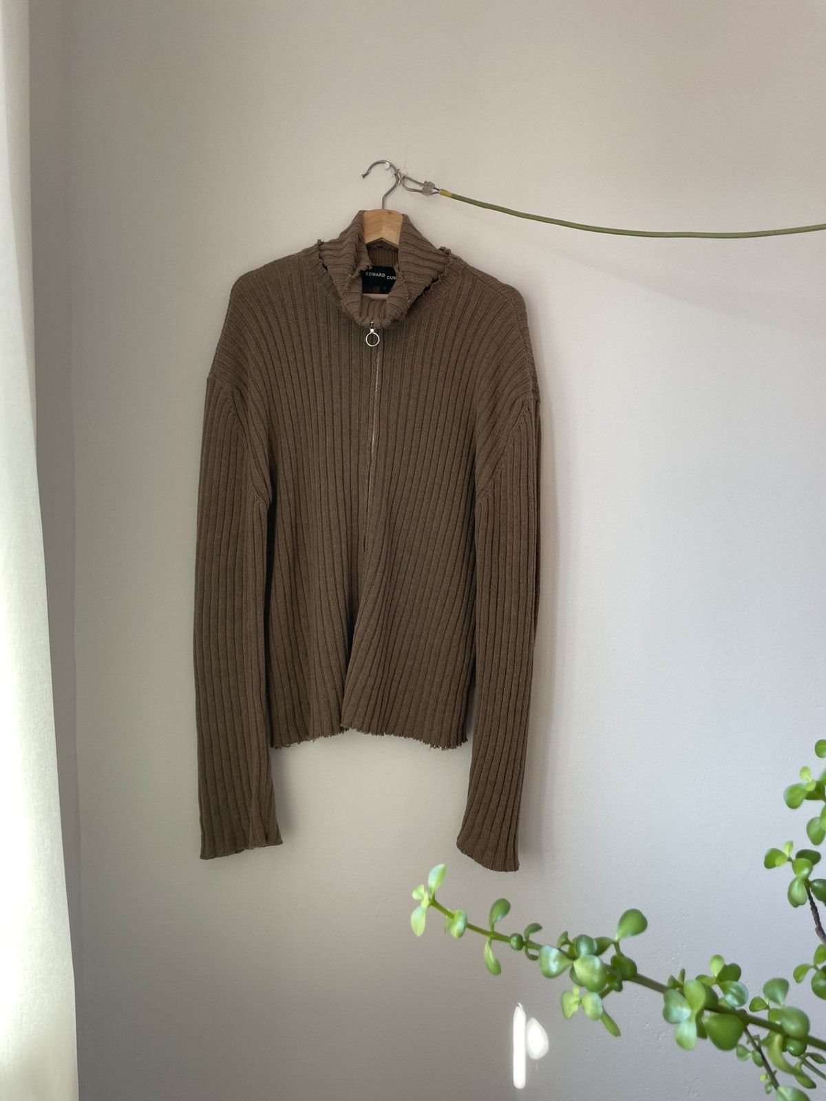 Edward Cuming Edward Cuming Brown Rib Knit Cotton Zip Cardigan 3 | Grailed