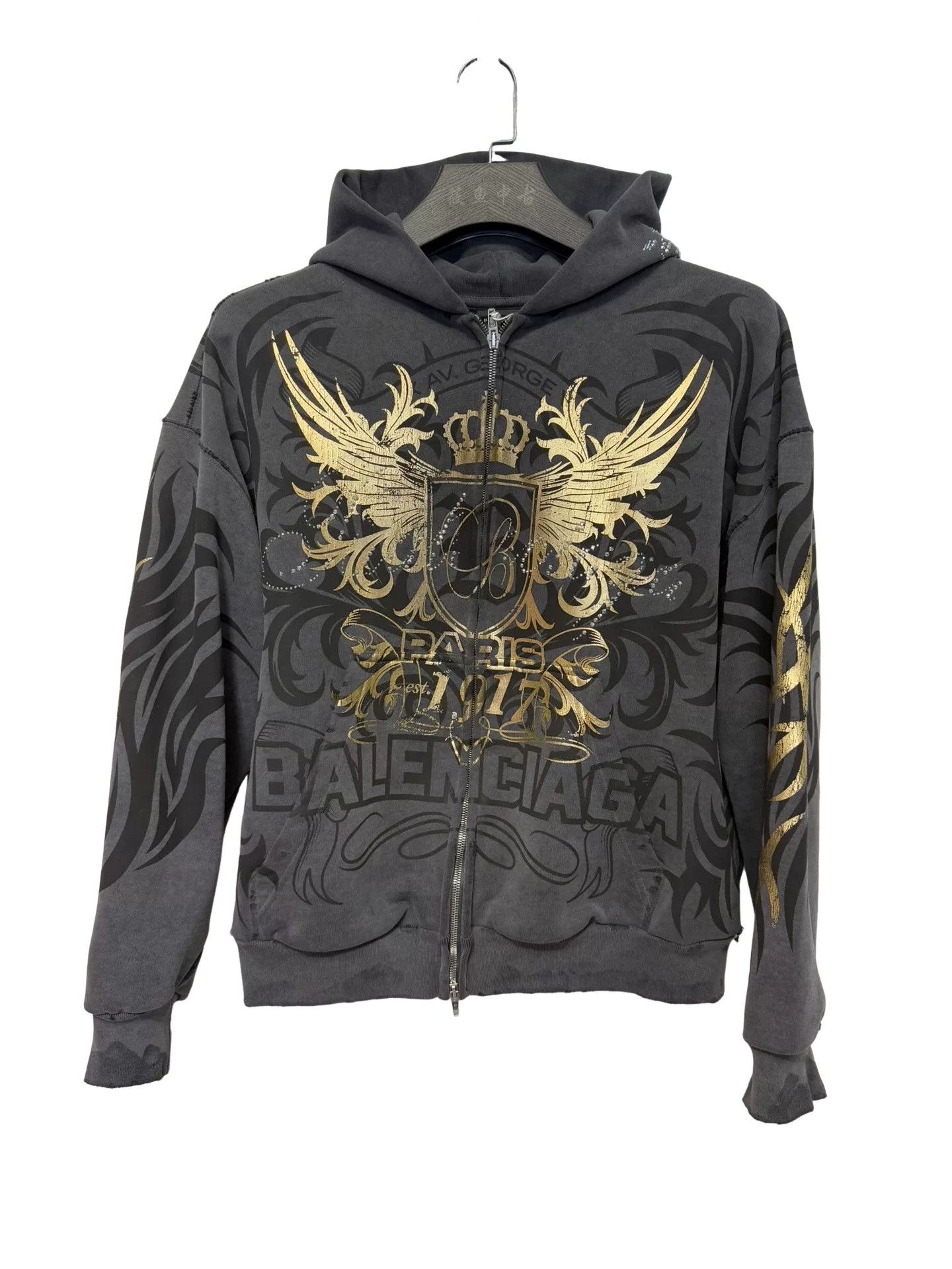 Balenciaga Balenciaga Rhinestone Zip Hoodie Size M Size US M / EU 48-50 / 2 - 1 Thumbnail
