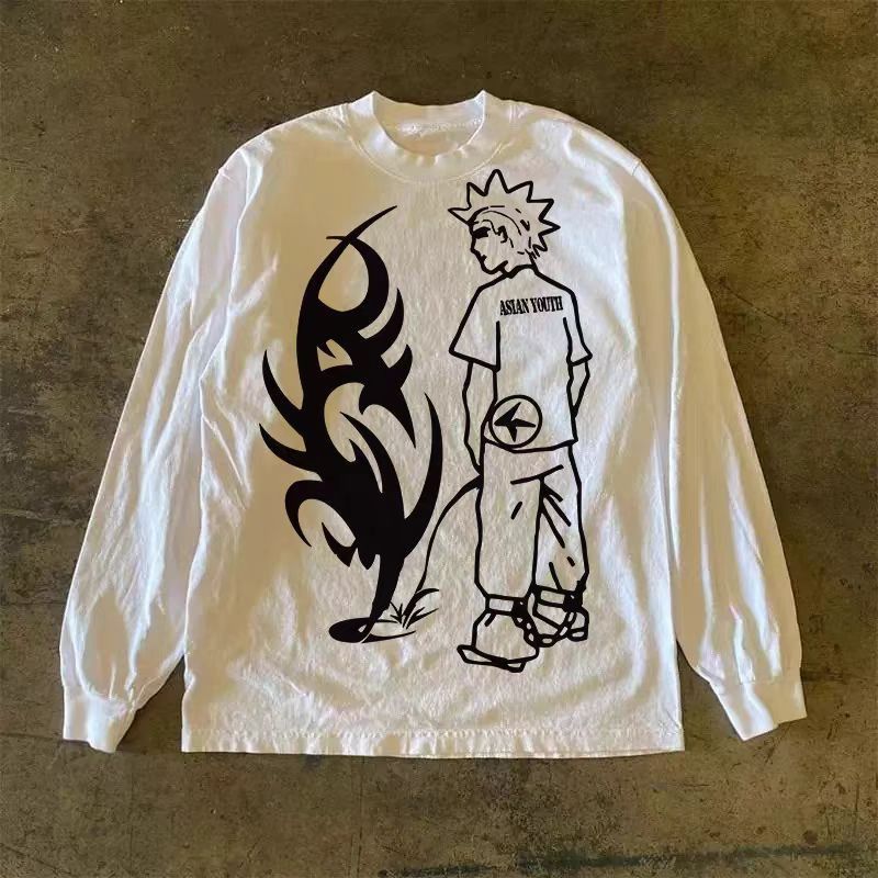 Vintage White retro-style fun print long-sleeved t-shirt Size US M / EU 48-50 / 2 - 1 Thumbnail