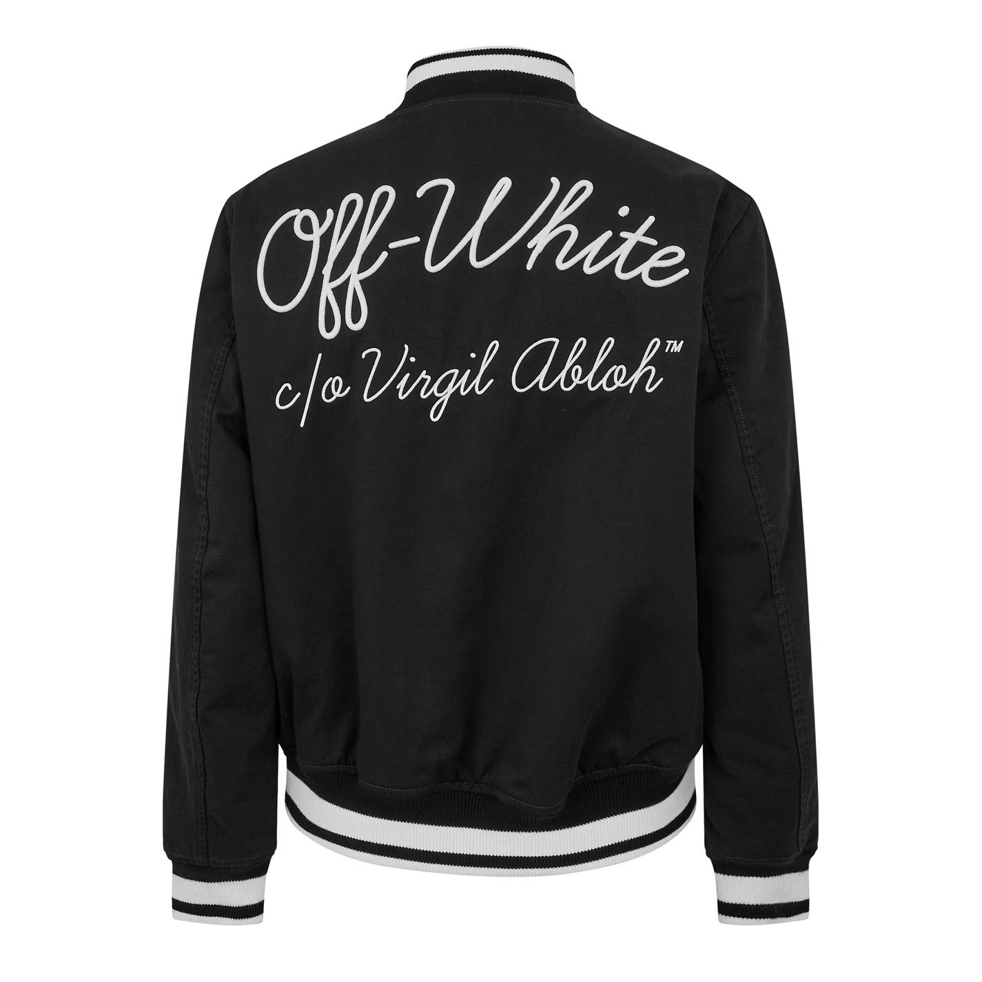 Off-White o1g2r1mq0326 Script Varsity Jacket in Black/White Size US M / EU 48-50 / 2 - 2 Thumbnail