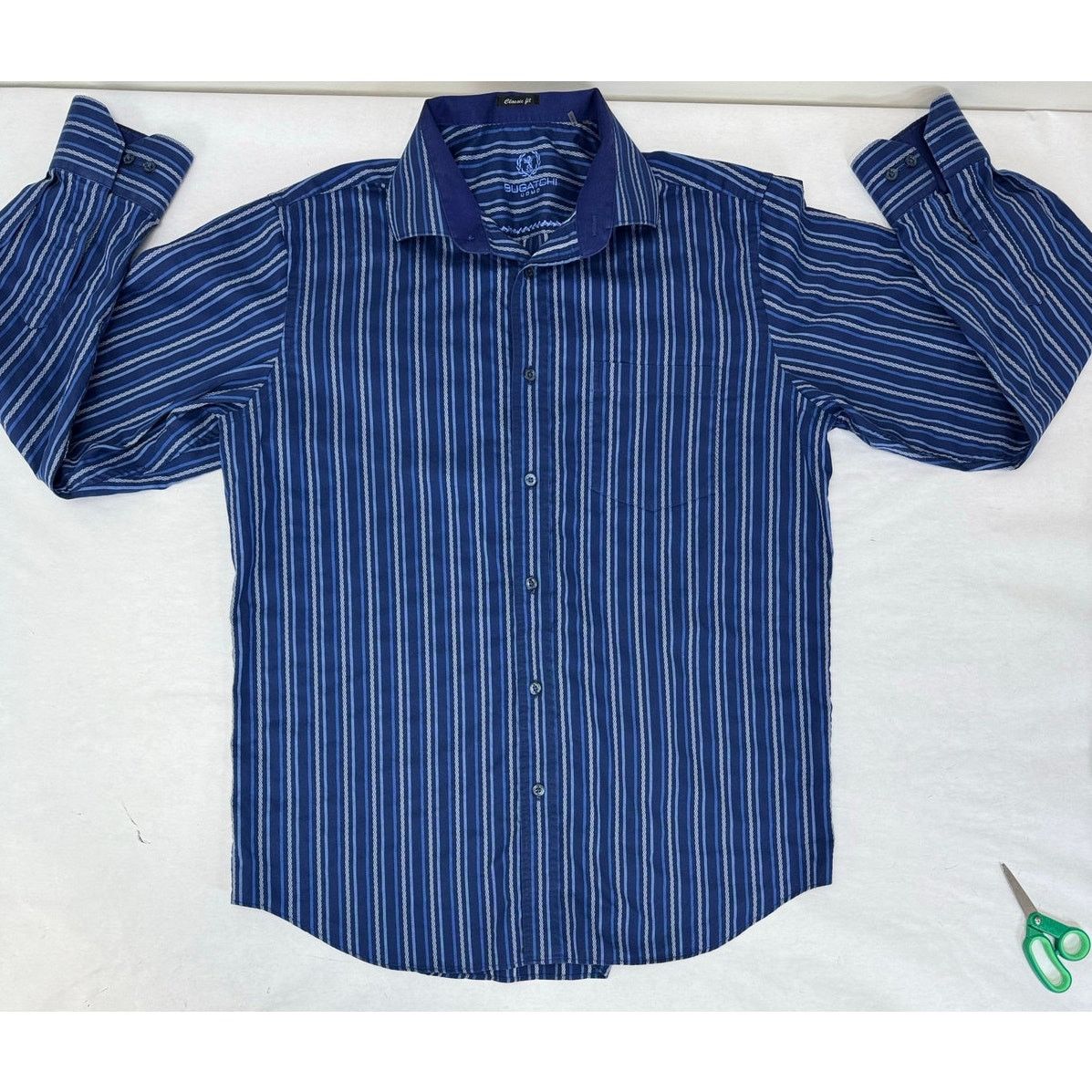 BUGATCHI Bugatchi Uomo Dress Shirt Button Stripes Blue - Men's Large Size US L / EU 52-54 / 3 - 1 Thumbnail