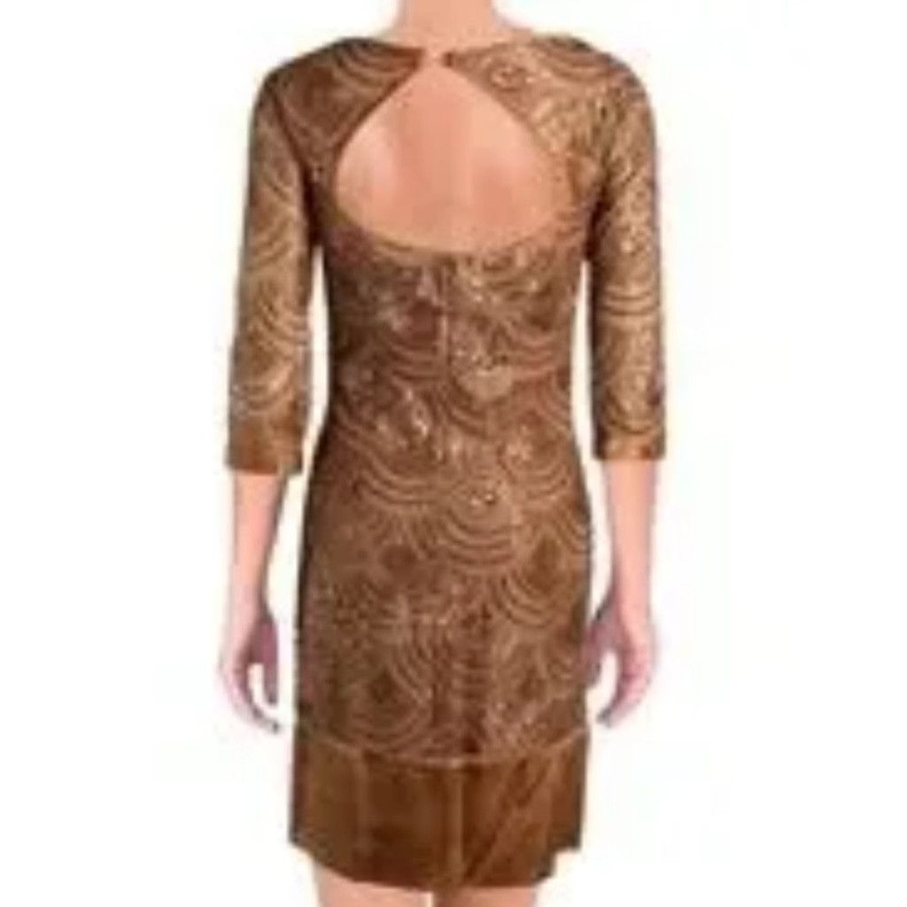 Monique Lhuillier NWT ML Monique Lhuillier silk trim sequin bronze dress sz 0 Size XS / US 0-2 / IT 36-38 - 2 Thumbnail