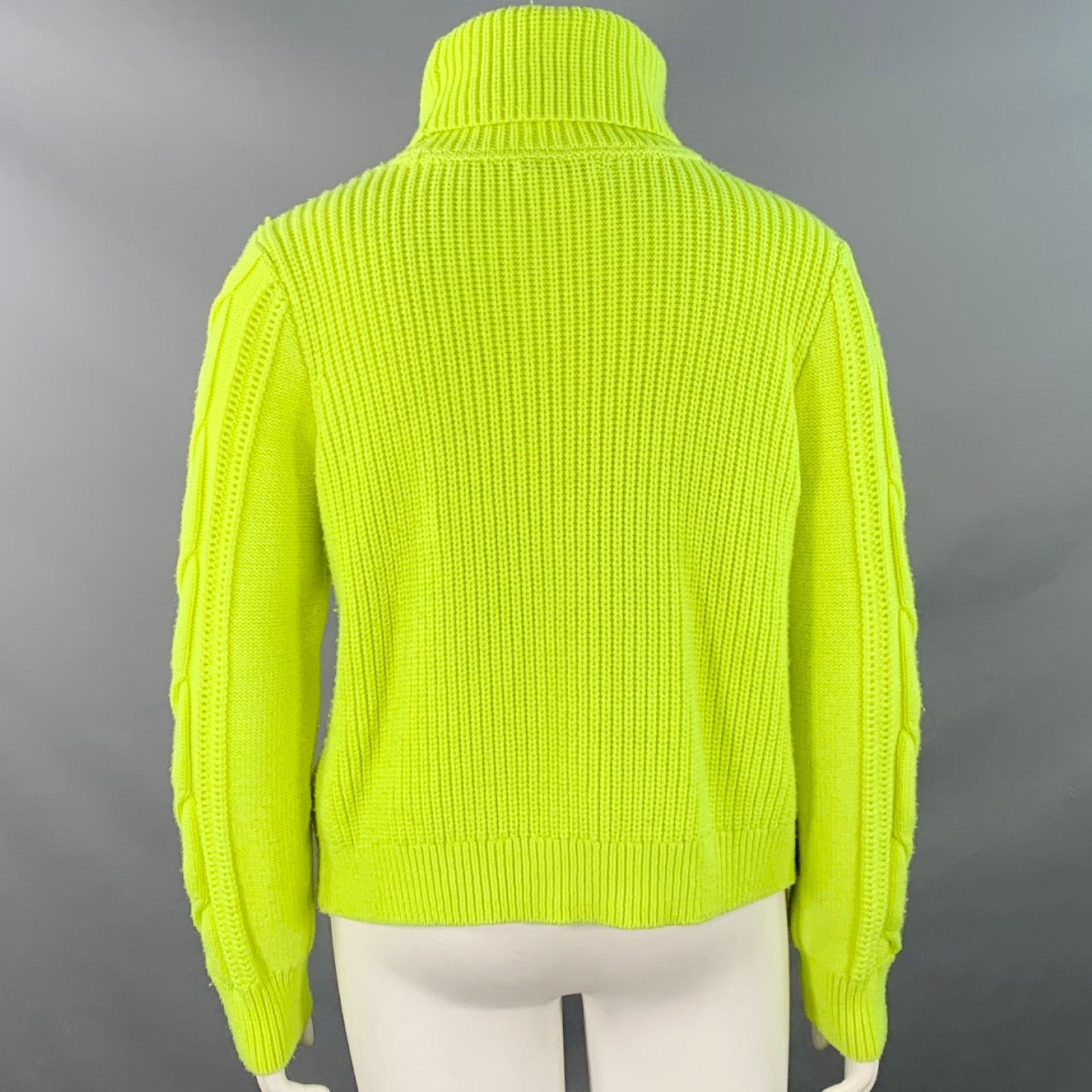 Alice + Olivia L Yellow Neon Wool Blend Cable Knit Turtleneck Sweater Size L / US 10 / IT 46 - 3 Thumbnail