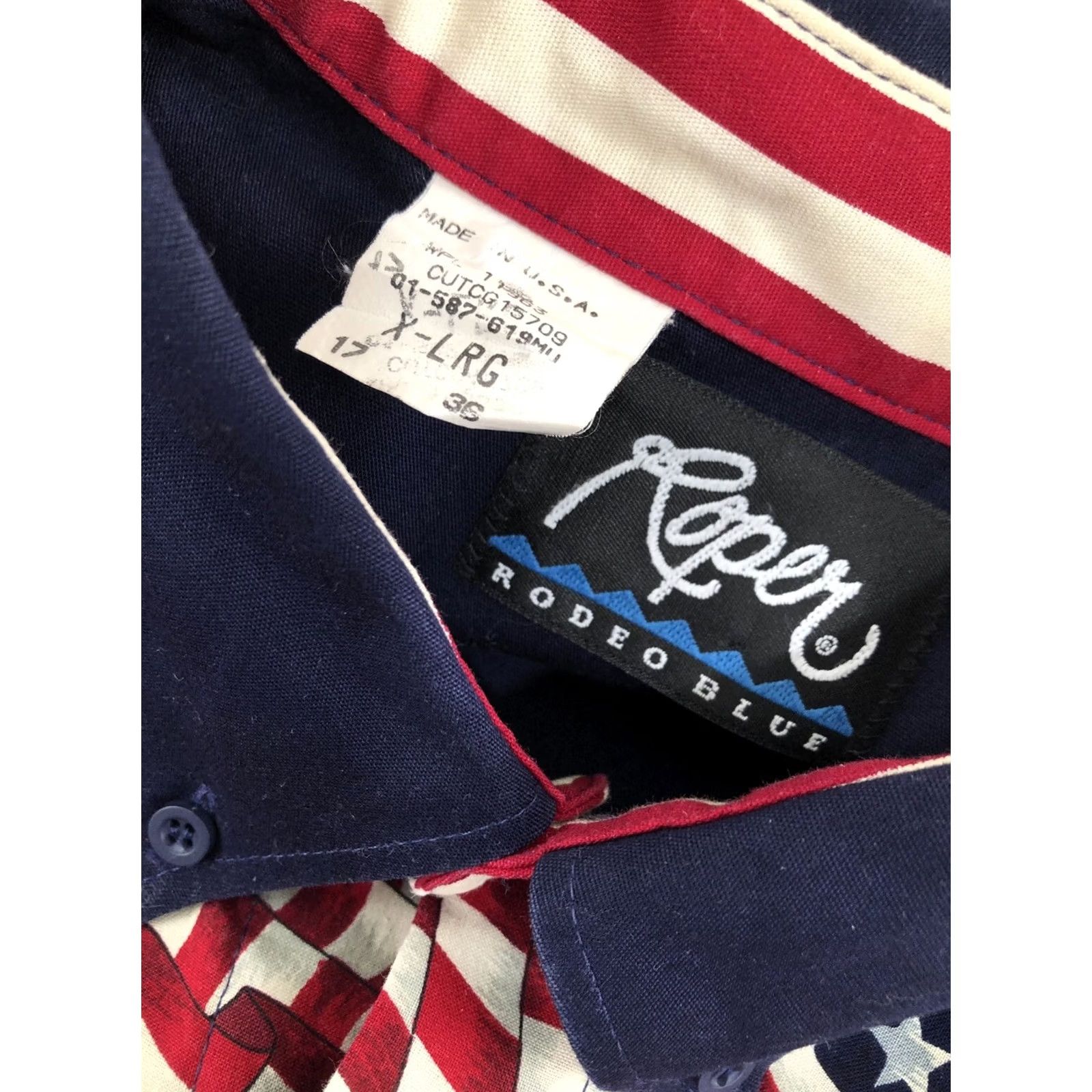 Roper ROPER RODEO BLUE - AMERICAN FLAG USA Western Cowboy Patriotic XL Shirt Shirt Mens Long Sleeve Button-Up Red White Blue 90s? Size US XL / EU 56 / 4 - 4 Thumbnail