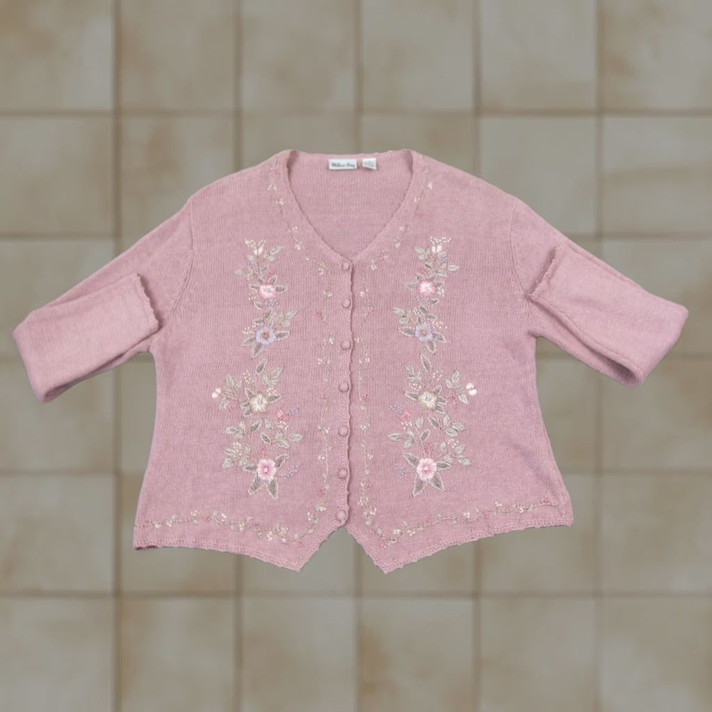 Vintage VINTAGE Willow Bay Cardigan Sweater Womens 2X Plus Pink Floral Knit Ladies 90s Size XXL / US 16-18 / IT 52-54 - 1 Thumbnail