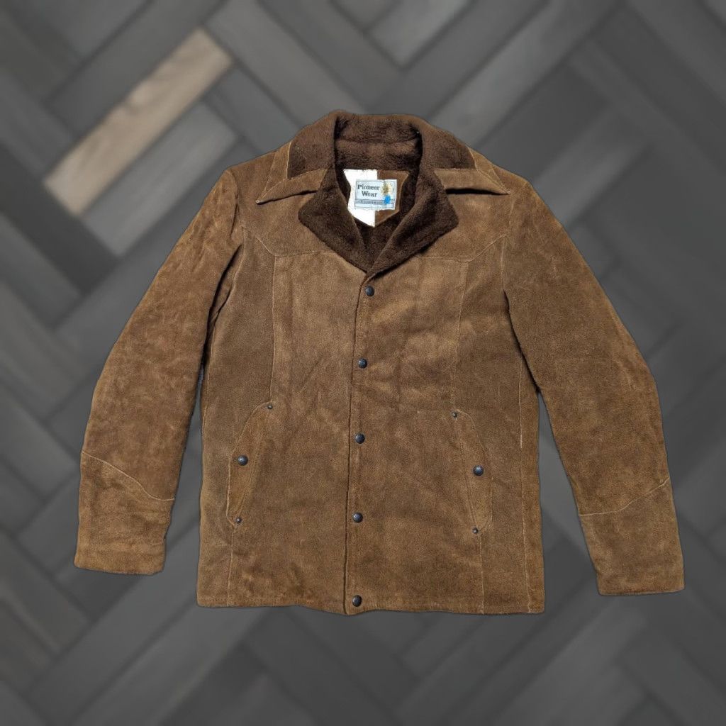 Vintage VINTAGE Pioneer Wear coat Western jacket Mens 40 Brown Cowhide Split-Suede USA Made Rancher Long Tall Sherpa Cowboy Midwest 40 Size US M / EU 48-50 / 2 - 1 Thumbnail