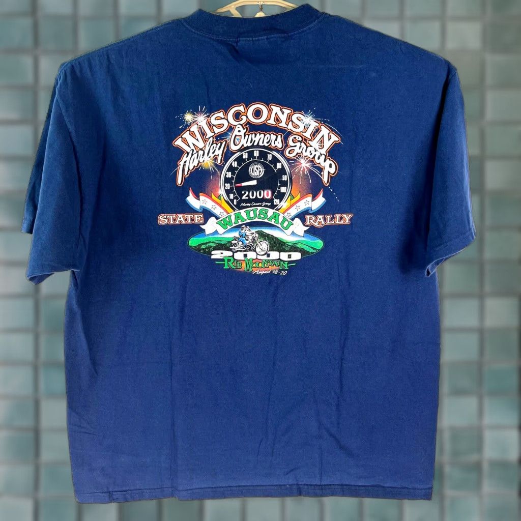 Hanes VINTAGE Wisconsin Harley Owners Group Wausau State Rally 2000 Mens Blue T Shirt Size 2XL Size US XXL / EU 58 / 5 - 1 Thumbnail