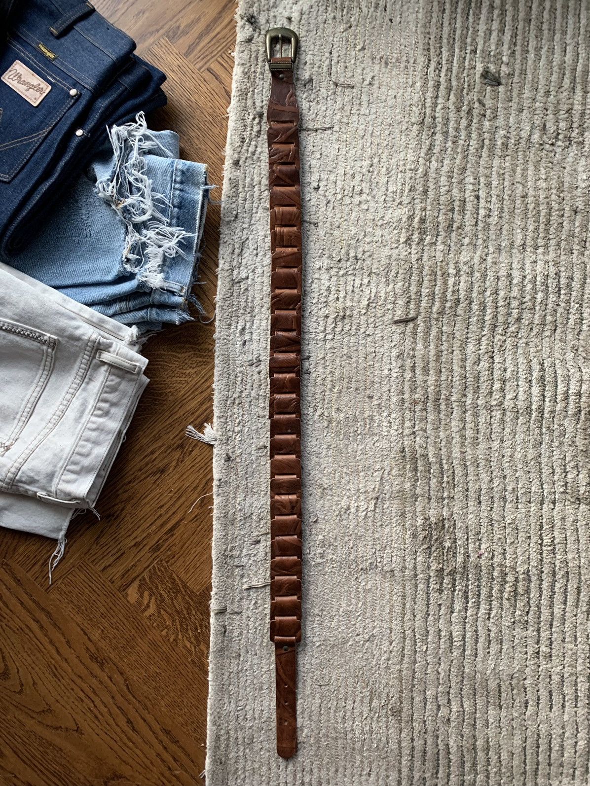 Other × Vintage Vintage Made in Italy Brown Leather Belt Braided Link Medium Size ONE SIZE - 7 Thumbnail