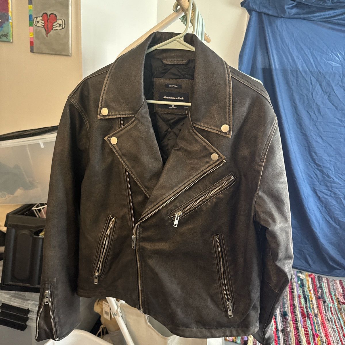 Abercrombie & Fitch abercrombie & fitch men's cropped vegan leather biker jacket Size US M / EU 48-50 / 2 - 3 Thumbnail