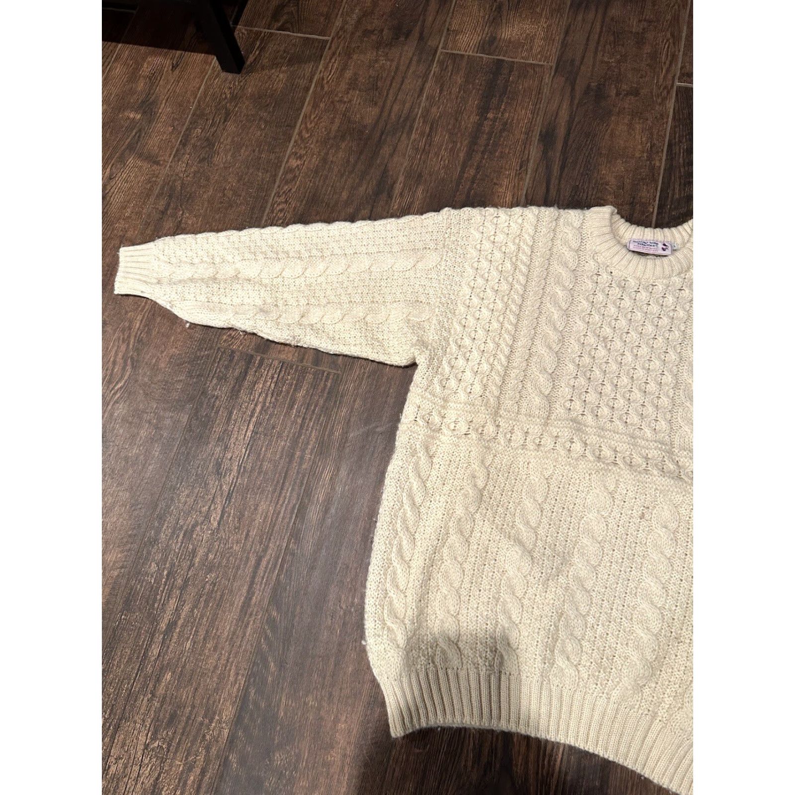 Industrie Highland Home Industries Sweater Large 100% Wool Fisherman Ivory Scotland Crew Neck Cable-Knit Long Sleeve Women Pullover Size L / US 10 / IT 46 - 3 Thumbnail