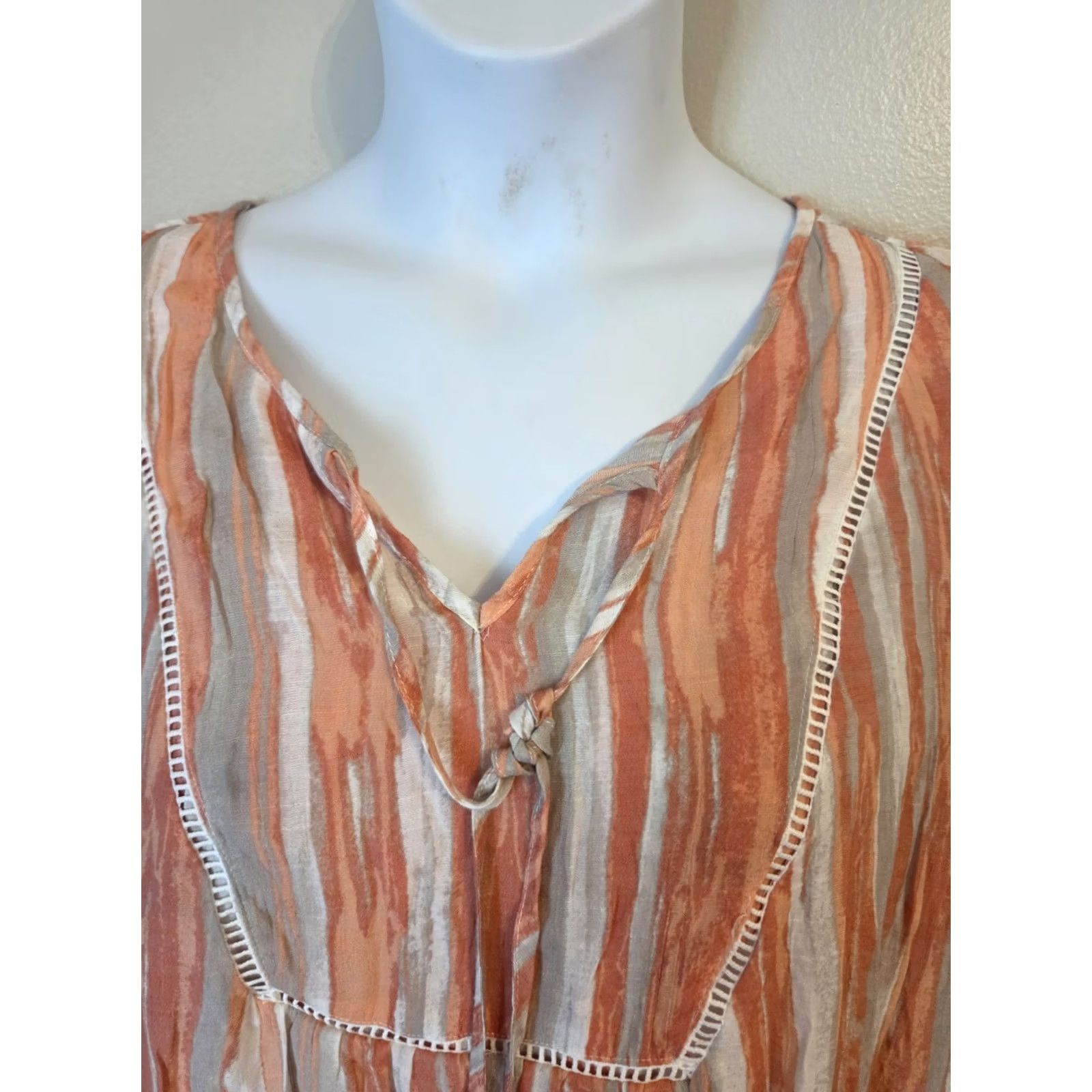 Bell Robert Louis Womens 1X Orange Tan Stripe Bell Sleeve Boho Hippie Top Shirt Womens 1X Orange Tan Stripe Bell Sleeve Boho Hippie Top Size XL / US 12-14 / IT 48-50 - 2 Thumbnail