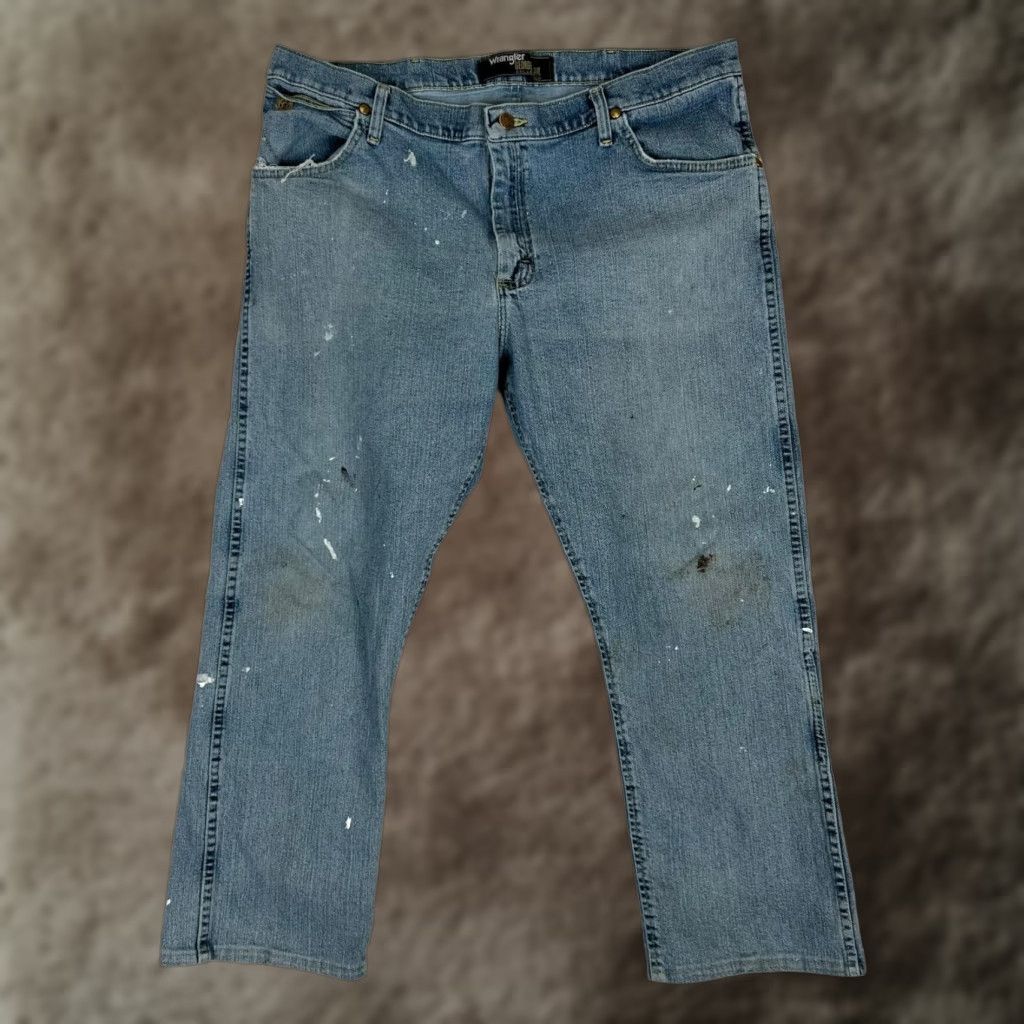 Wrangler VTG Wrangler George Strait Jeans Mens 38x28 Distressed Paint Workwear Straight Denim Blue 38 Mens Jeans Size US 38 / EU 54 - 1 Thumbnail