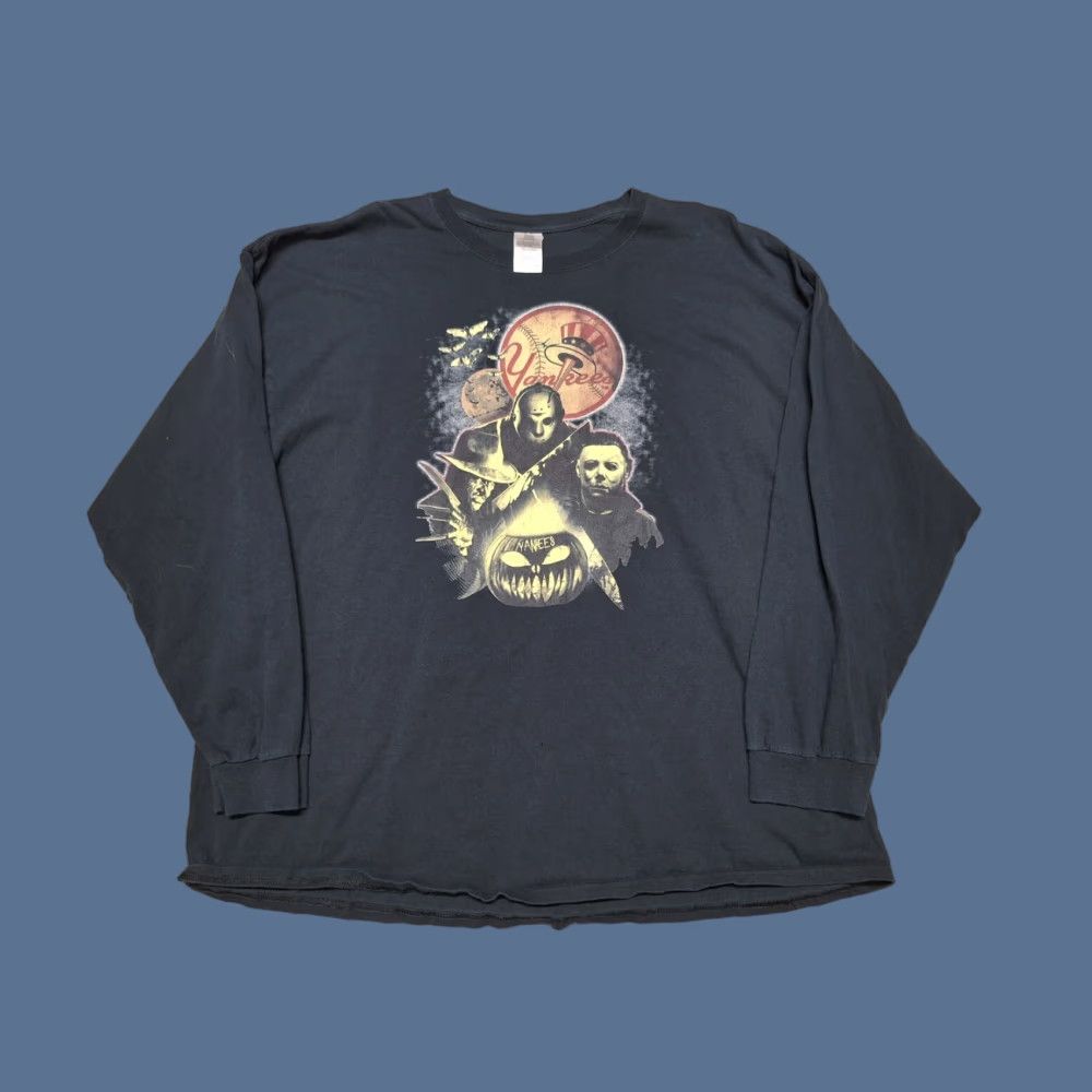Gildan New York Yankees Horror Halloween Jason Michael Myers Freddy Krueger Shirt T-Shirt Men 3XL Multicolor Long Sleeve Michael 1980s Terror Size US XXL / EU 58 / 5 - 1 Thumbnail