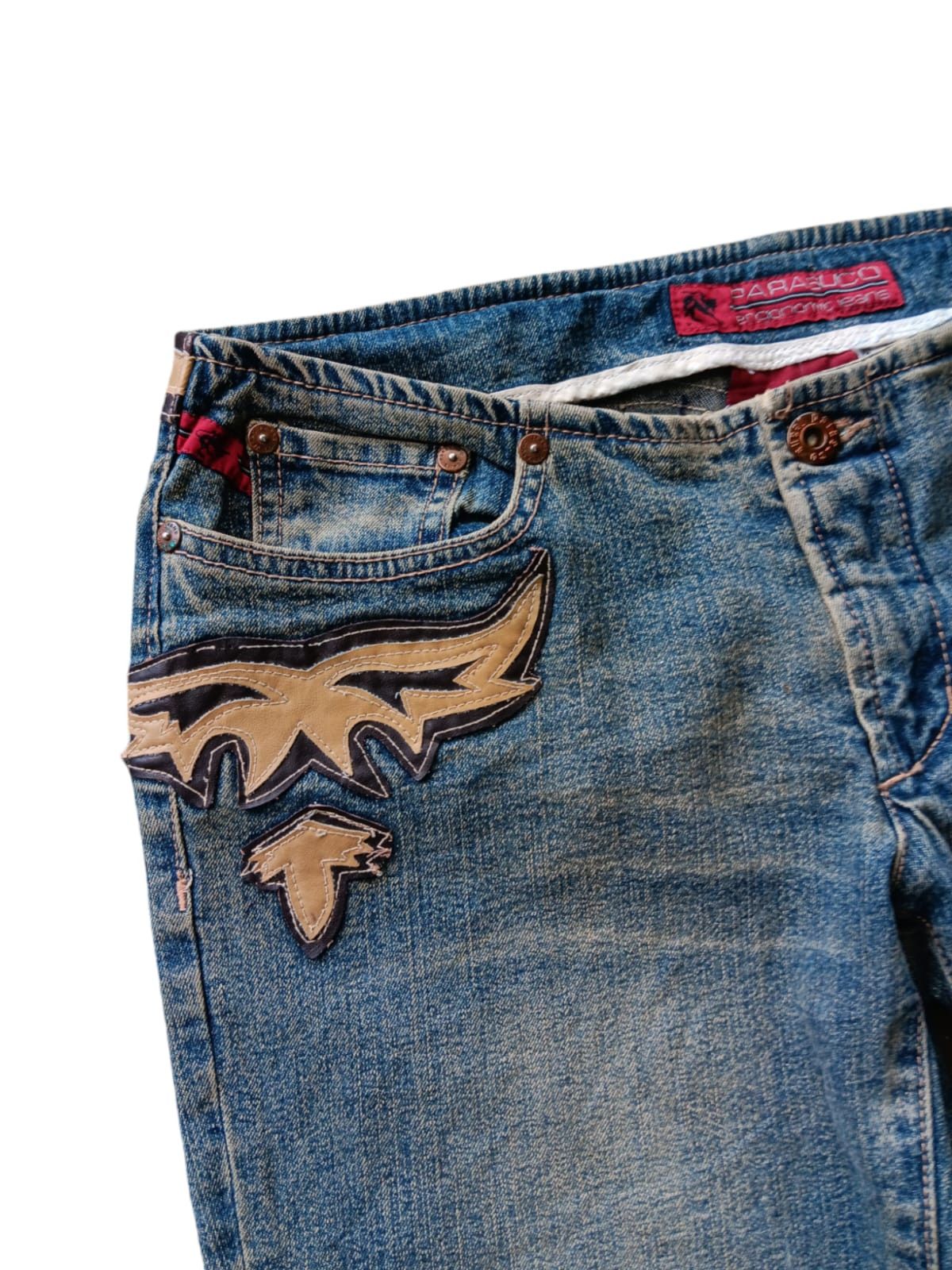 Parasuco 🤤RARE🤤paracuso leather patch super flared jeans | unisex Size US 30 / EU 46 - 4 Thumbnail