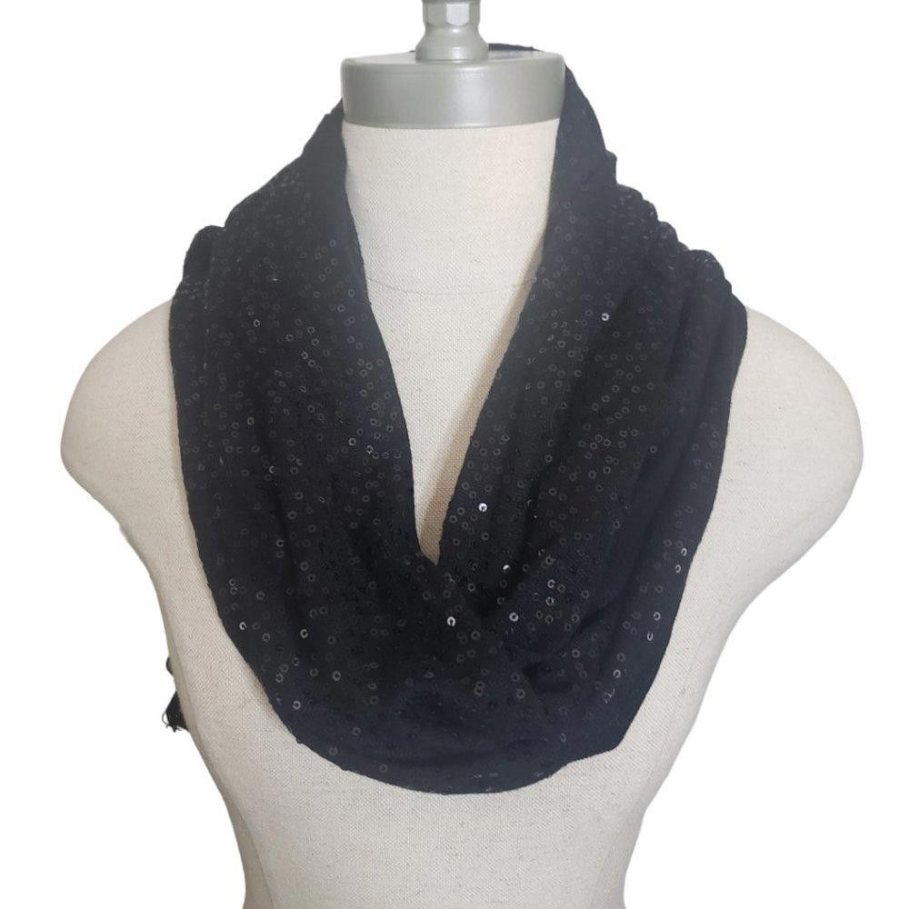 Designer CT831 Ladies Black Sequined Fringed Scarf Size ONE SIZE - 1 Thumbnail