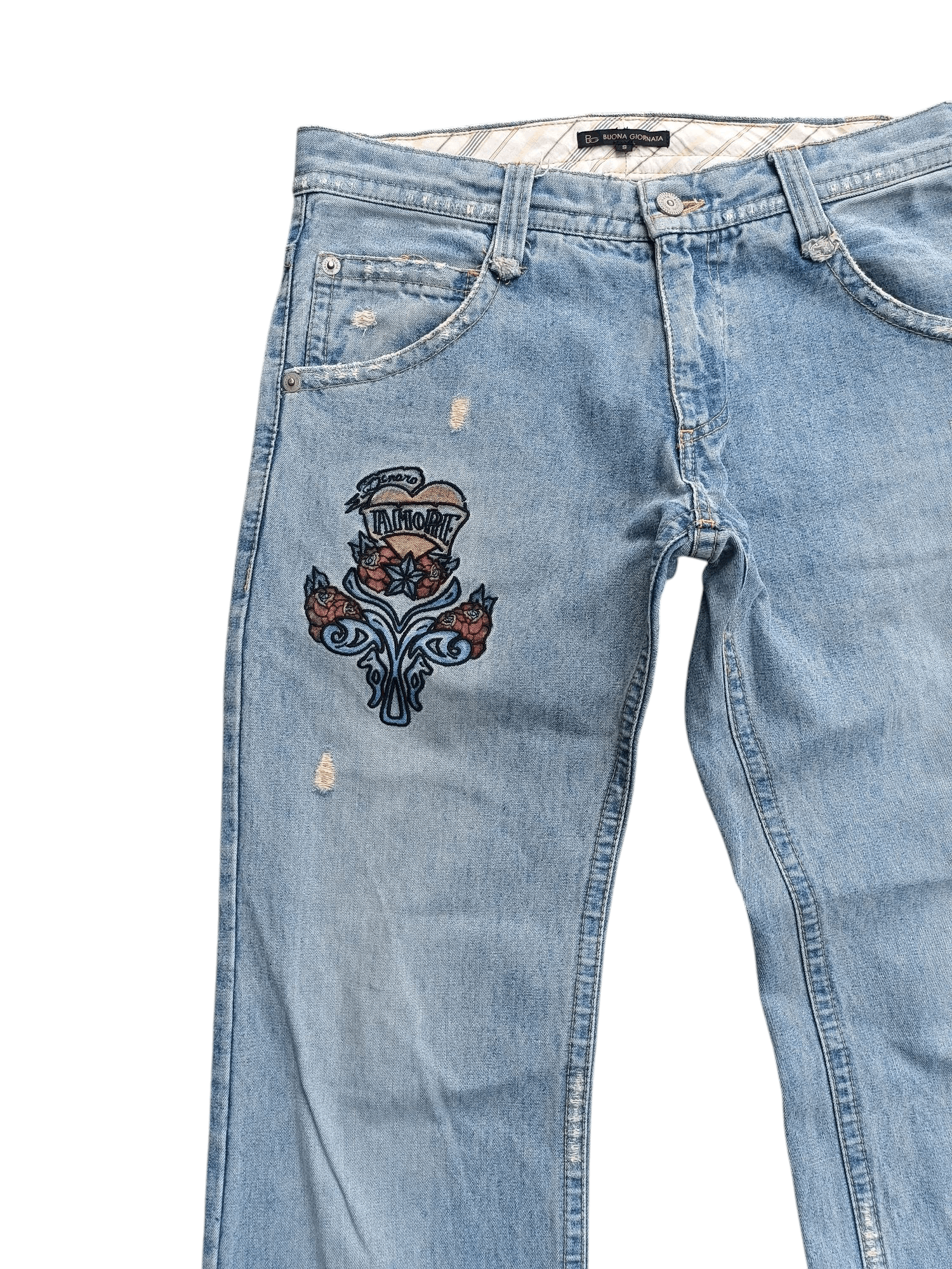 Japanese Brand × Vintage VTG FLARED Japanese Brand Distressed Embroidery Denim E222 Size US 31 - 7 Thumbnail