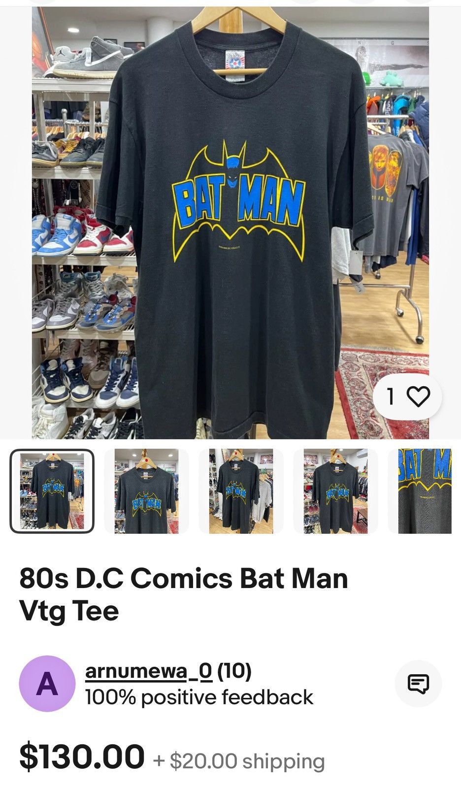 DC Comics × Vintage Vintage 1988 men’s Batman logo graphic-tee:highly desirable Size US M / EU 48-50 / 2 - 6 Thumbnail