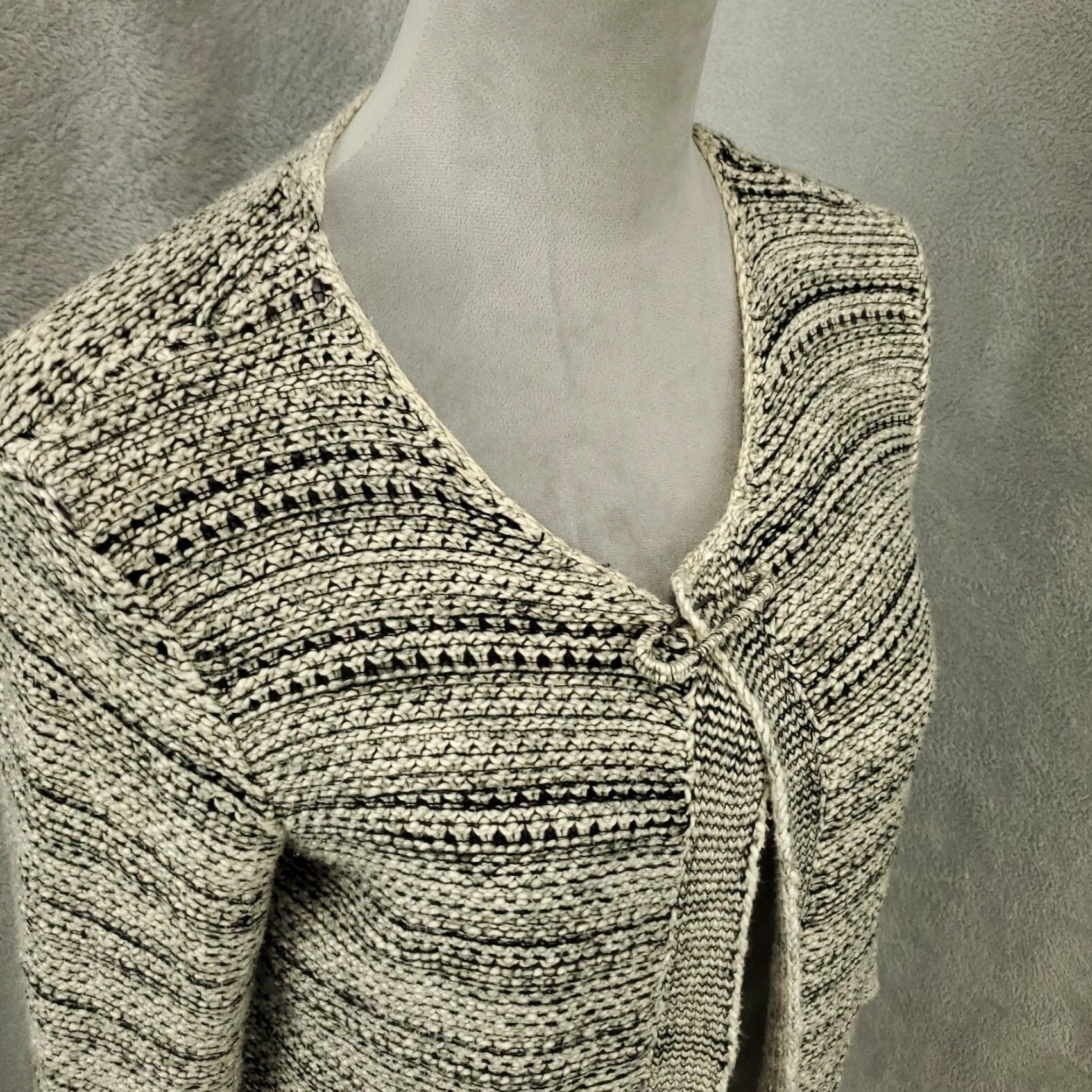 J. Jill VINTAGE Jill Cardigan Sweater Womens XS Gray Big Safety Pin Closure Open Knit Thick Size XS / US 0-2 / IT 36-38 - 2 Thumbnail