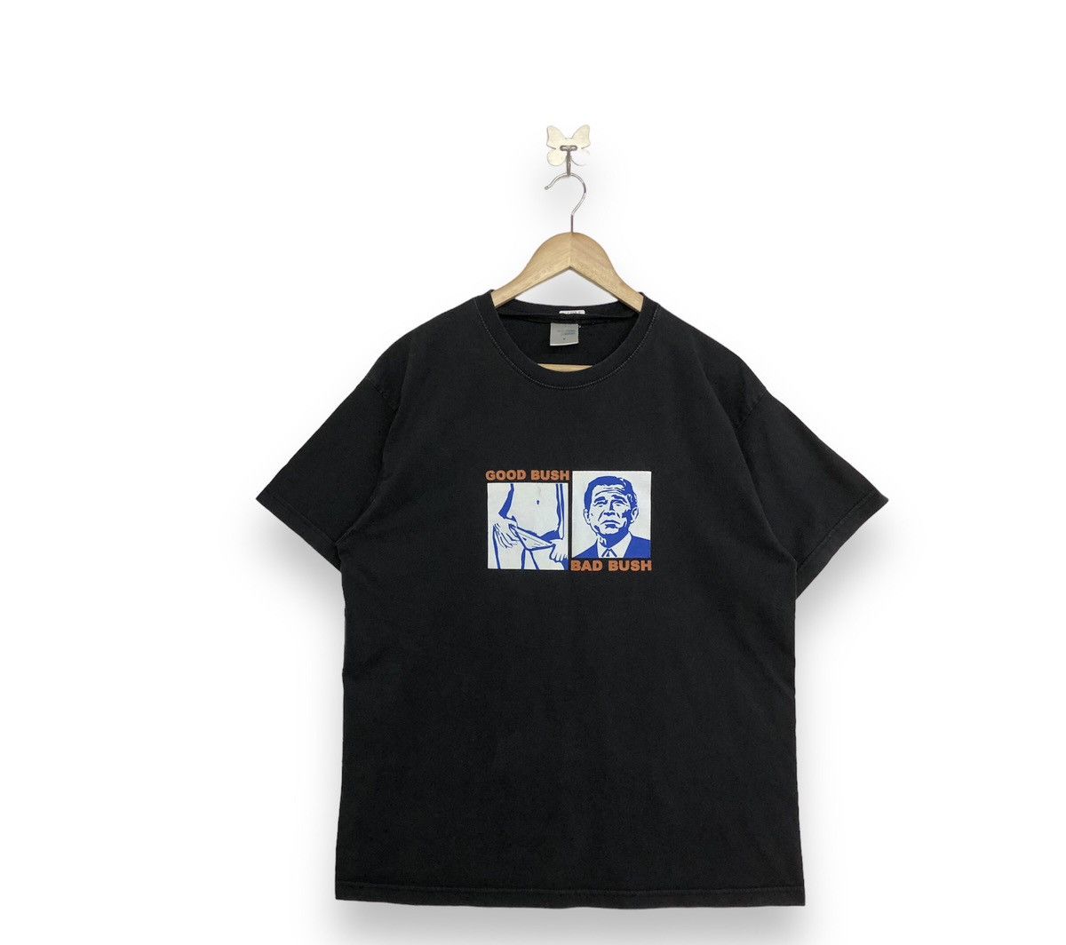 image of Humor George W Bush ”Good Bush Bad Bush” Graphic Tshirt in Black, Men's (Size Medium)