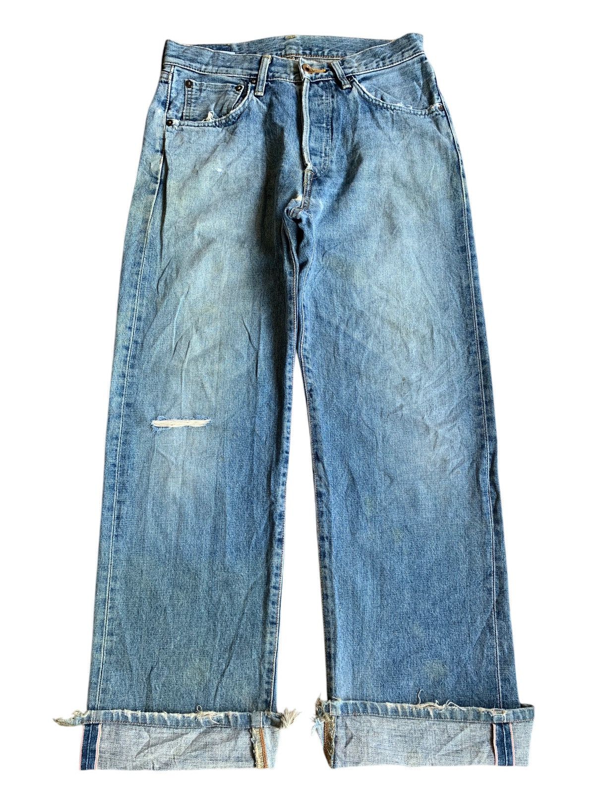 Edwin × Kapital × Vintage VINTAGE EDWIN SELVEDGE 505X BUTTON FLY DISTRESSED DENIM Size US 30 / EU 46 - 5 Thumbnail