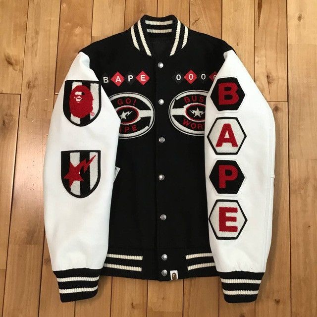 Bape × Nigo BAPE LOGO leather sleeve varsity jacket a bathing ape NIGO Size US S / EU 44-46 / 1 - 1 Thumbnail