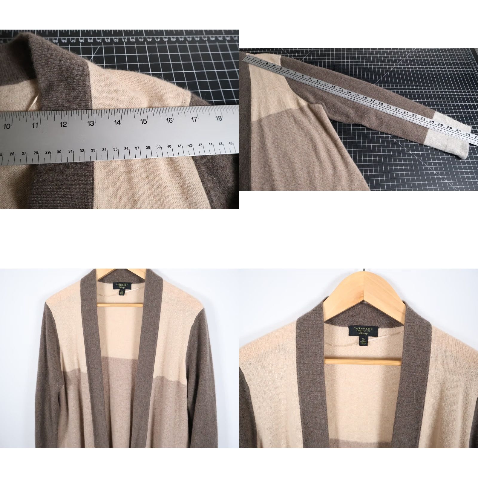 Charter Club VINTAGE? No. Charter Club Cardigan Women XL Beige Brown Check Open Front Cashmere Sweater Size XL / US 12-14 / IT 48-50 - 8 Thumbnail