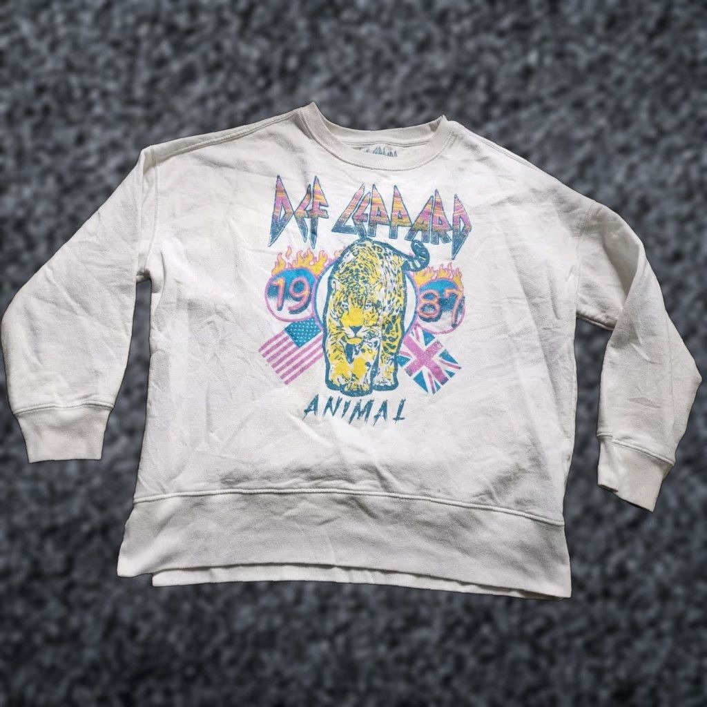 Vintage Womens Def Leppard Sweatshirt Ivory 1987 Crewneck Pullover Long Sleeve M Retro Size M / US 6-8 / IT 42-44 - 1 Thumbnail