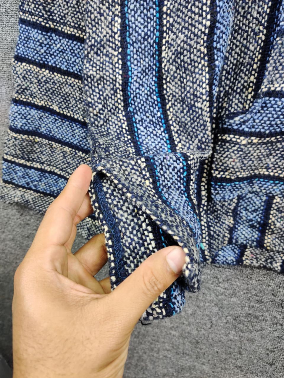 Vintage Vintage Mexican Baja Drug Rug Blue Grey Jacket Size US XXL / EU 58 / 5 - 10 Thumbnail