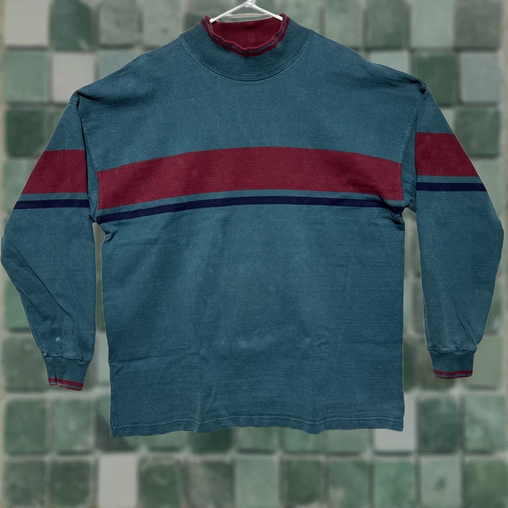Vintage VINTAGE L.L. Bean Men’s XL Green Maroon Mock Neck Sweater Pullover Knit Sweat Shirt Style Classic Outdoorsman Winter Fall Button? Size US XL / EU 56 / 4 - 1 Thumbnail