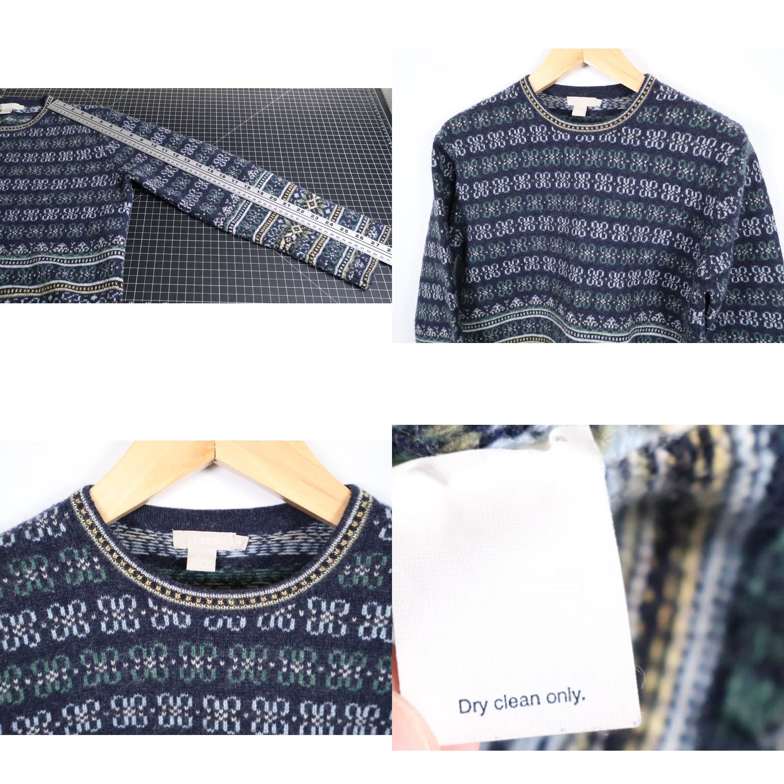 J.Crew VINTAGE J.CREW Lambs Wool Sweater Women's Medium Dark Blue Fair Isle Crewneck Knit Size M / US 6-8 / IT 42-44 - 8 Thumbnail