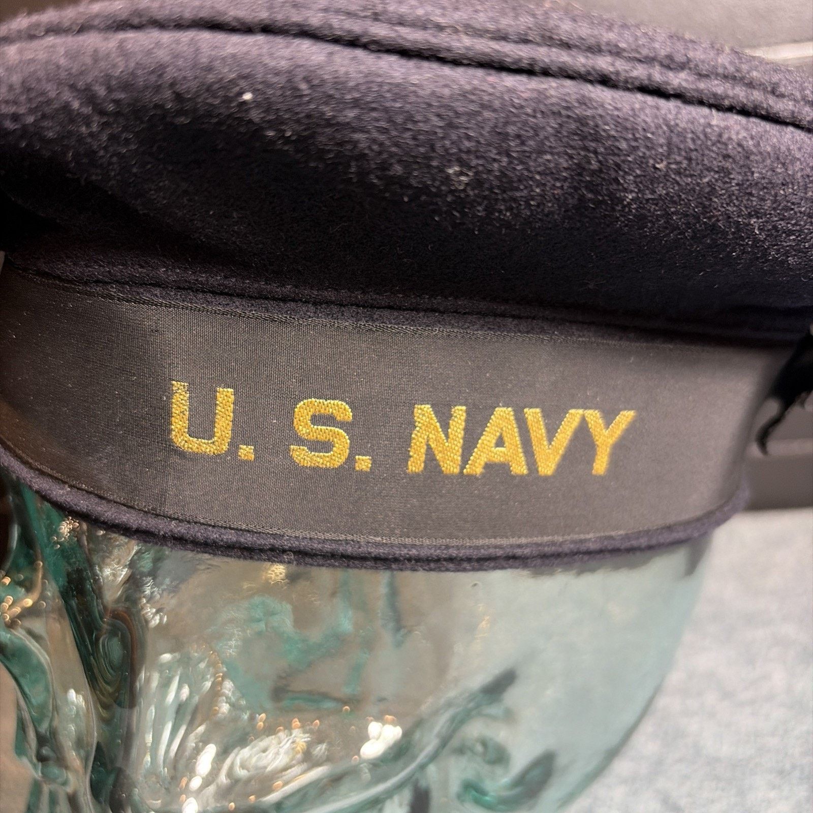 Vintage WWII US Navy Sailors Blue Wool Flat Hat leather Band 6-7/8 Size ONE SIZE - 2 Thumbnail