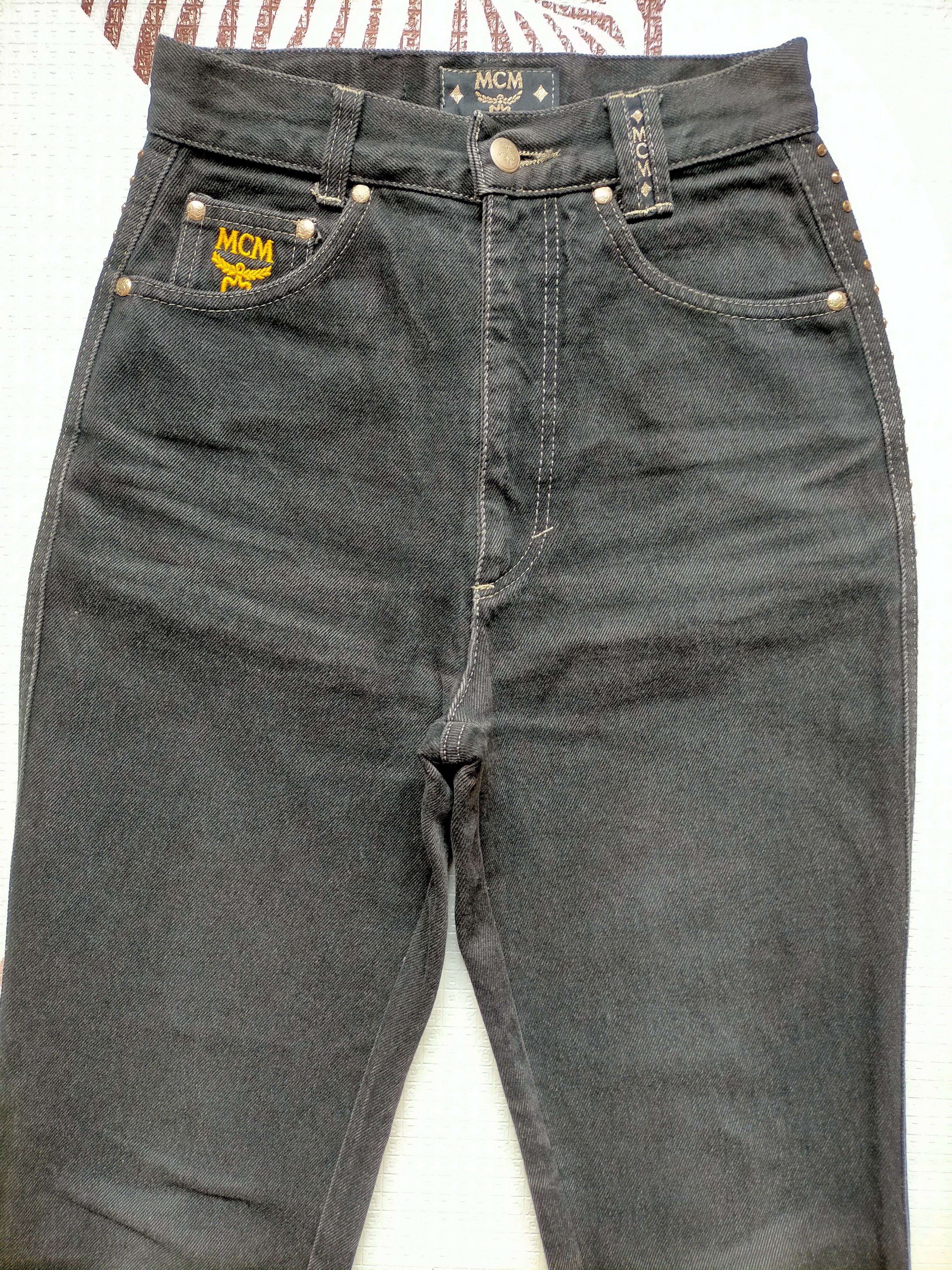 MCM 🔥Rare 90s MCM Studded Gold Side Tape Black Jeans Size US 26 / EU 42 - 7 Thumbnail