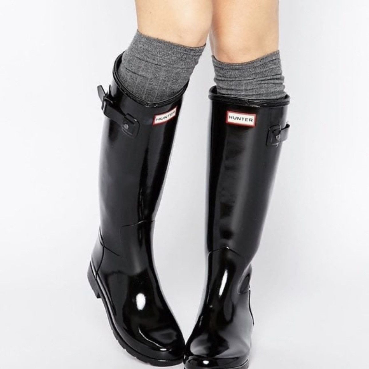 Hunter HUNTER Original Tall Black Gloss Rubber Knee High Rain Boots Size US 8 / IT 38 - 1 Thumbnail