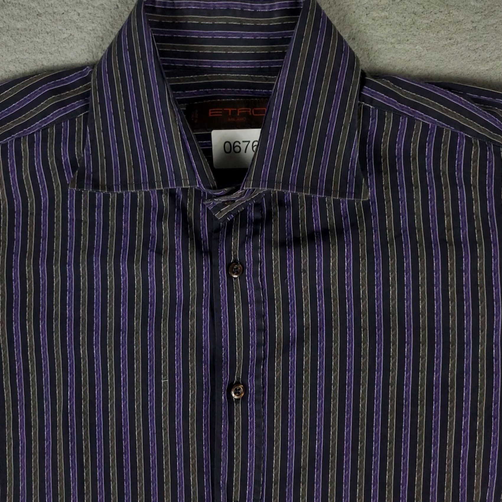 Etro ETRO Shirt Mens Size 42 Purple Striped Button Up Long Sleeve Made In Italy Size US XL / EU 56 / 4 - 2 Thumbnail
